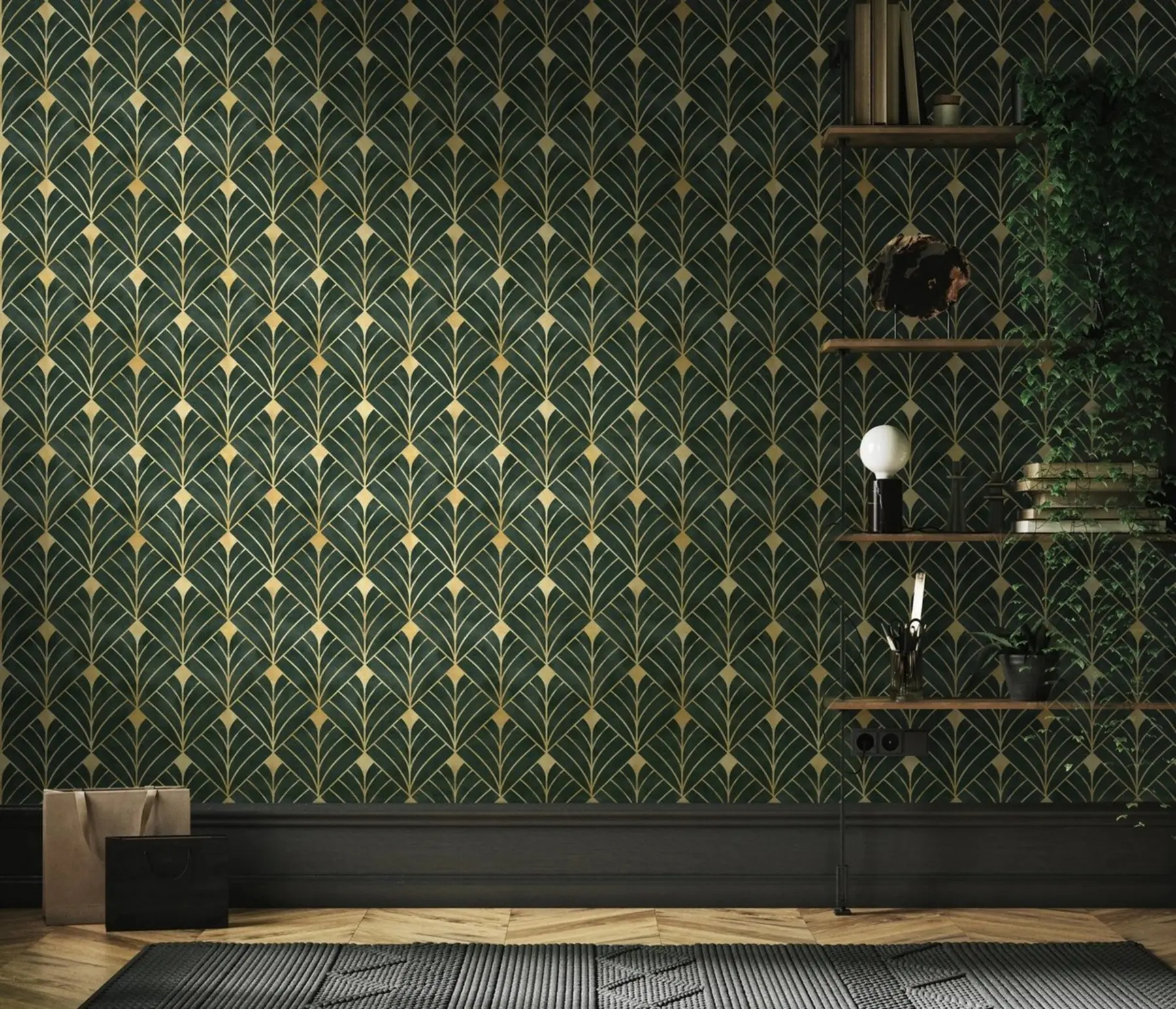 murais de parede Padrão geométrico sobre um fundo esmeralda u71347