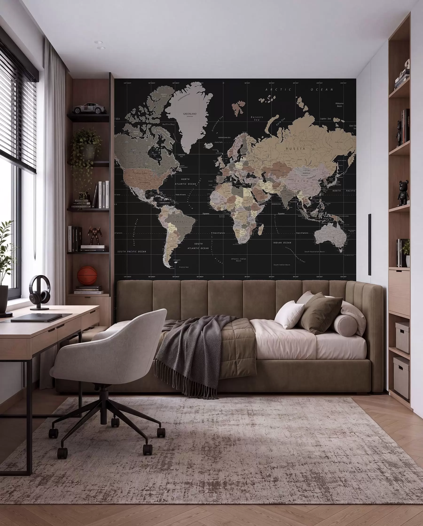 murais de parede Mapa do mundo sobre preto u99477