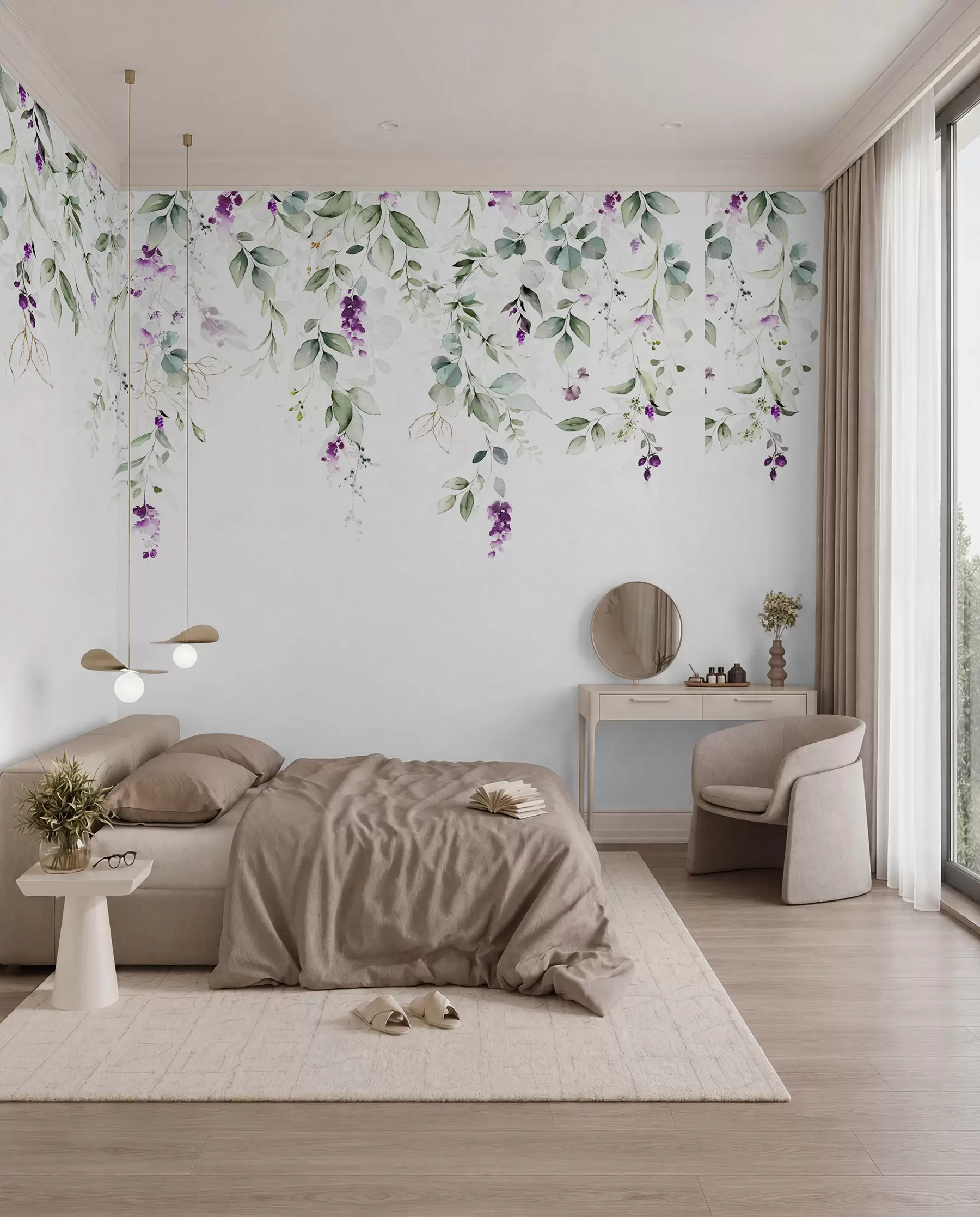 murais de parede Flores violetas pendentes u99687