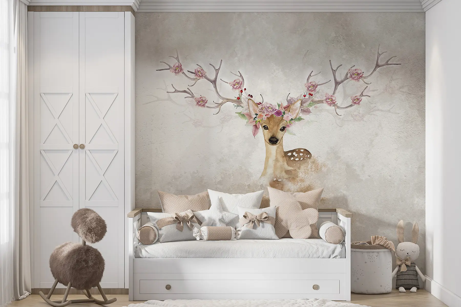 murais de parede Veados com flores nos seus chifres u04671d1