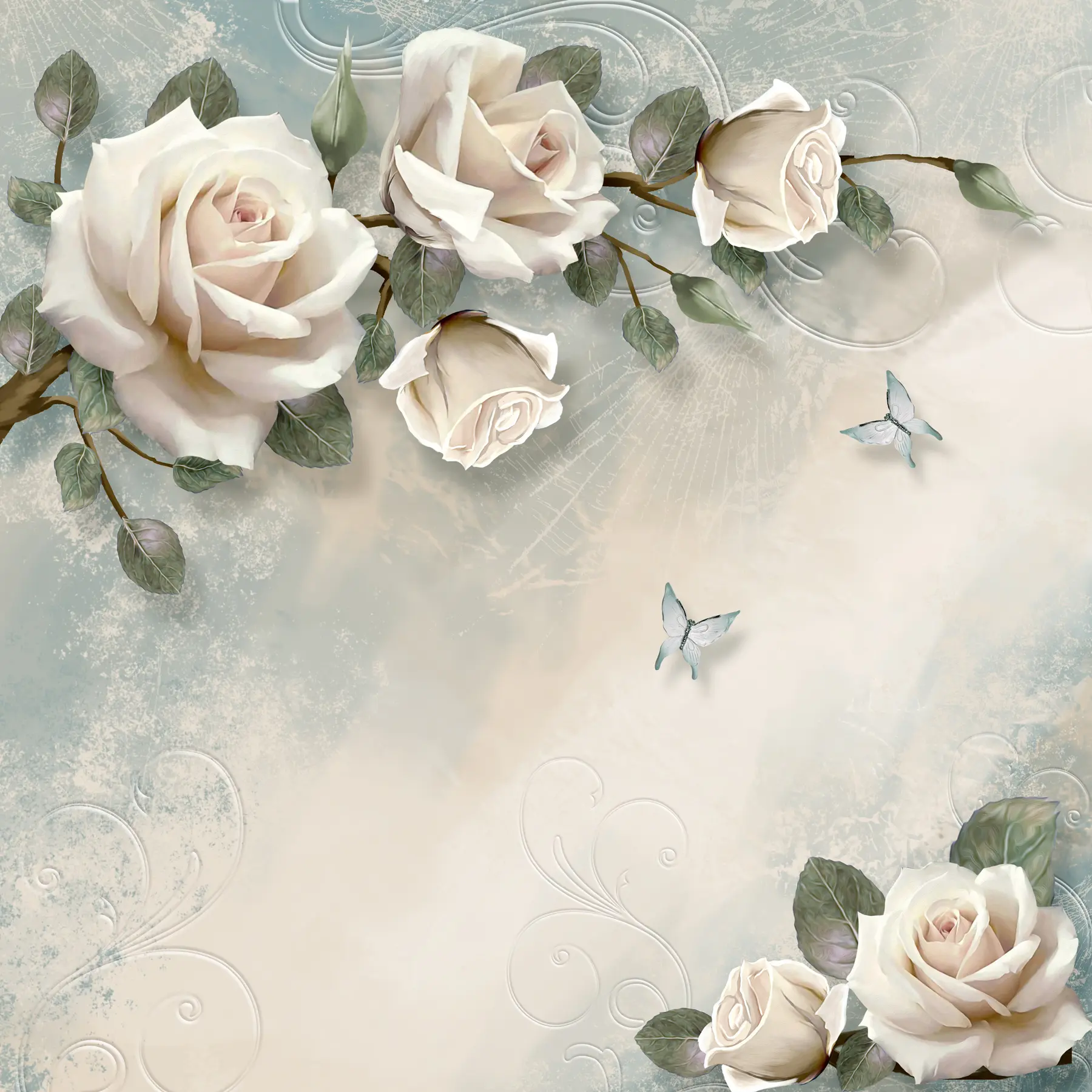 murais de parede Um ramo de rosa-creme u31353d1