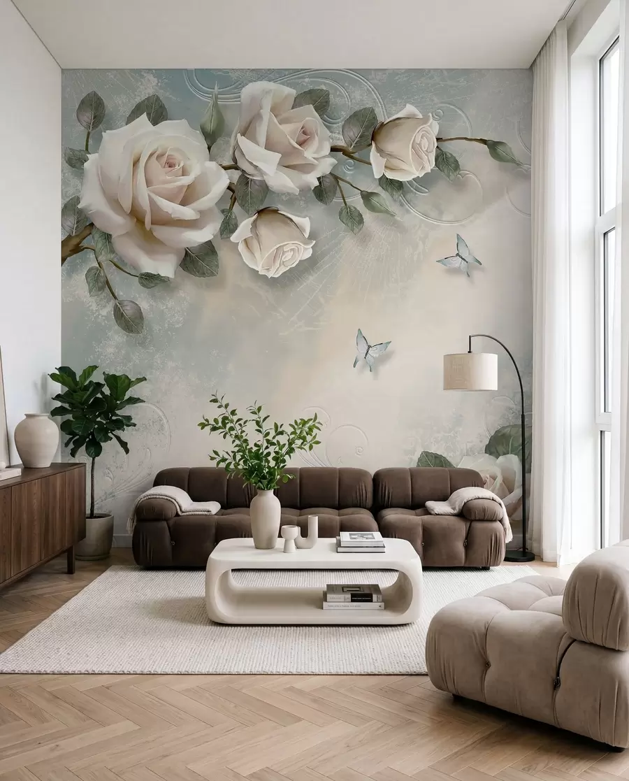 murais de parede Um ramo de rosa-creme u31353d1