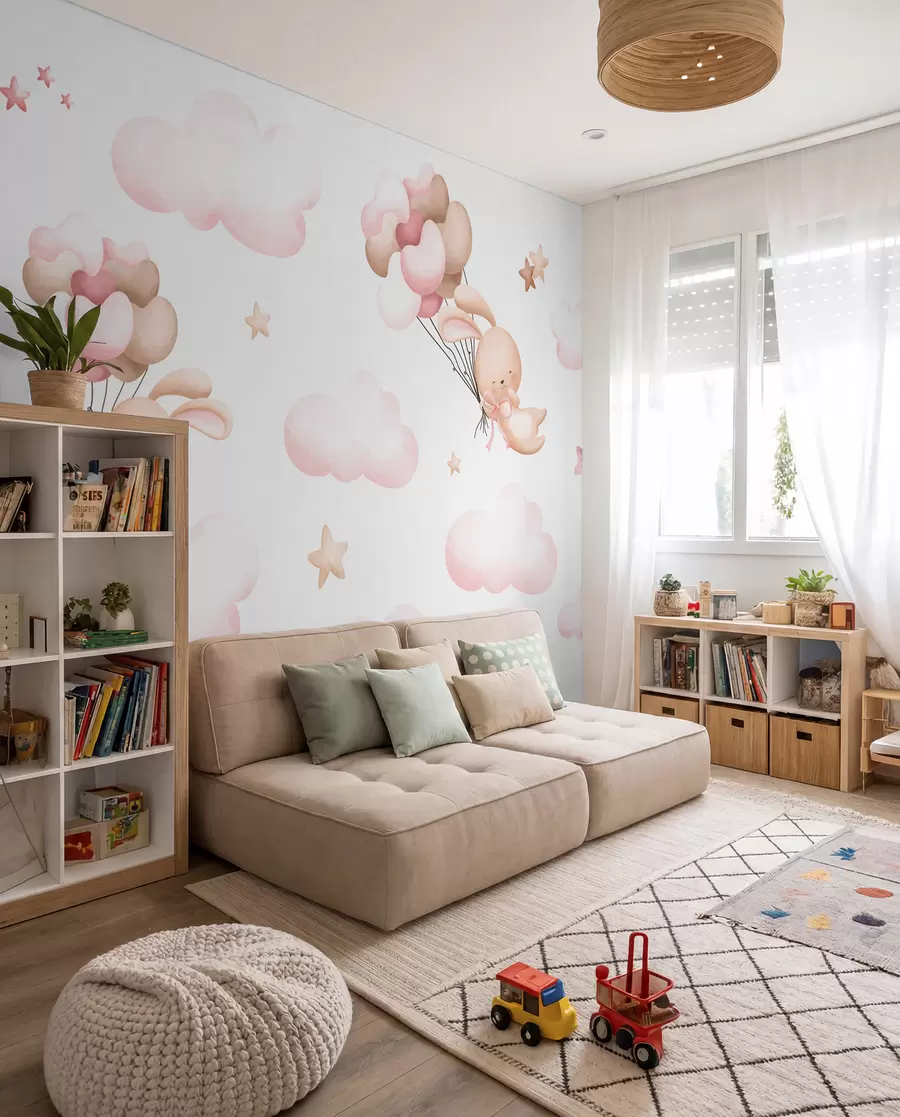 murais de parede Coelhos em viagem de balão II u95399d2