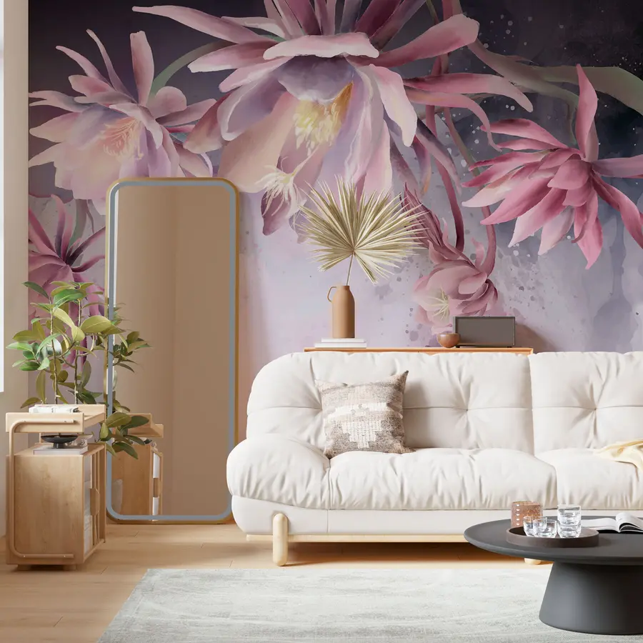 murais de parede Grandes flores de nenúfar em um fundo aquarela abstrato w00387