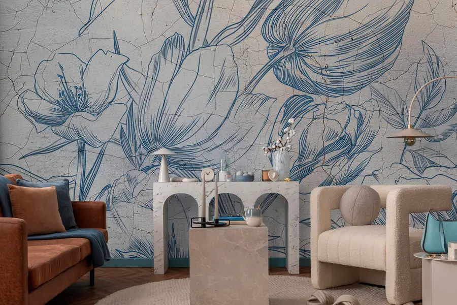 murais de parede Gráficos de flores desenhando na parede do loft w00391