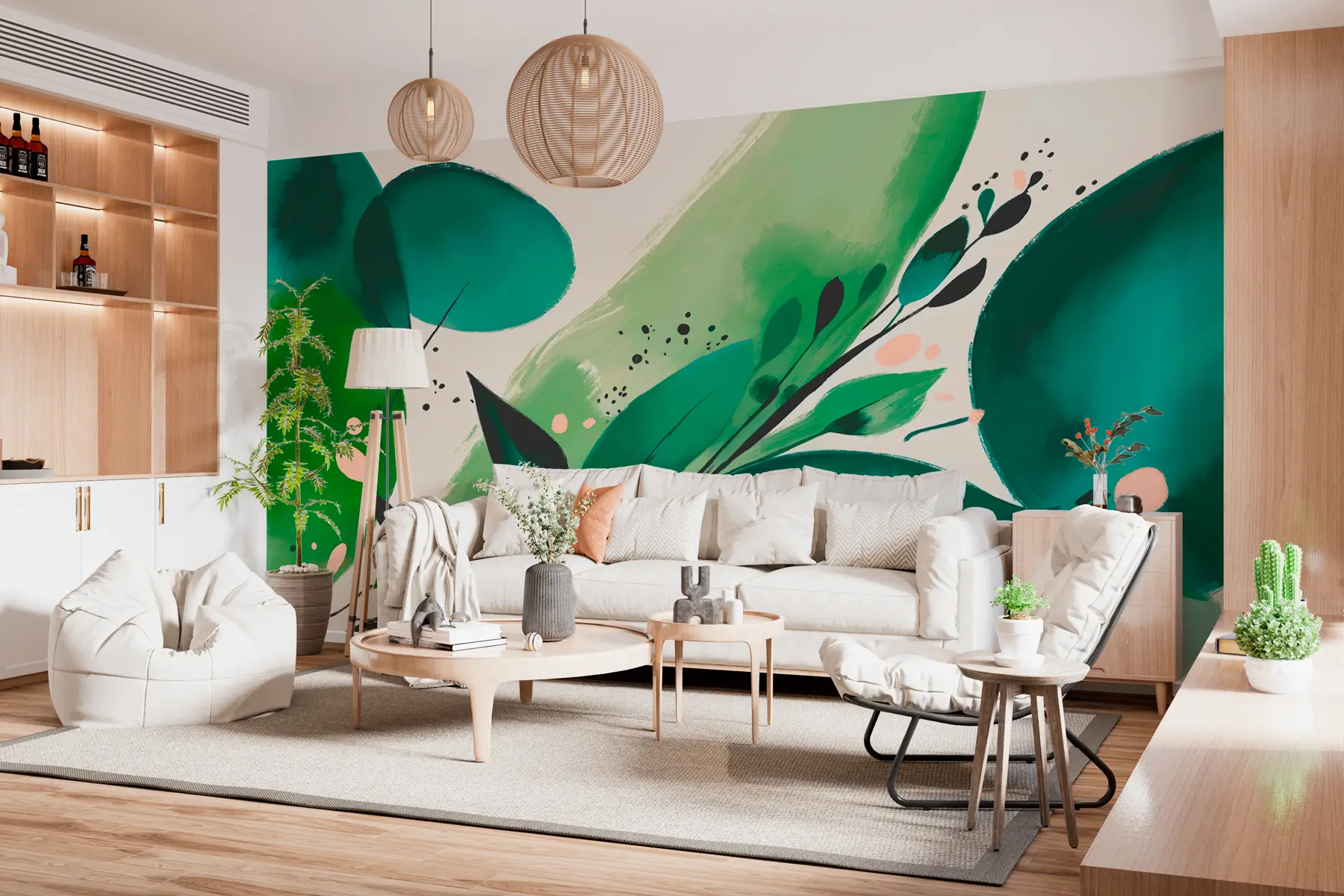 murais de parede Estampa abstrata motivos florais e folhas, minimalismo w00394