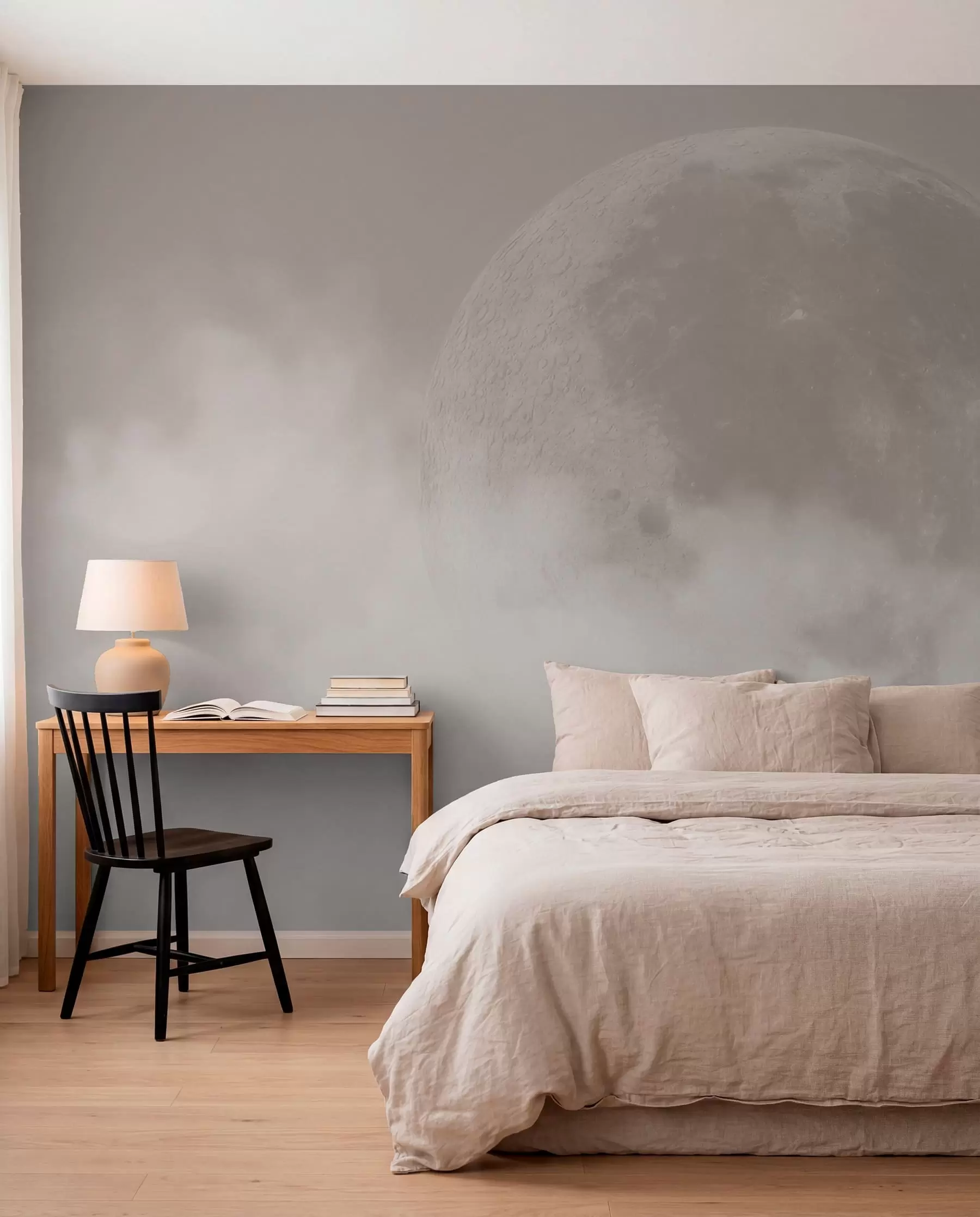 murais de parede Lua grande entre as nuvens de estilo loft de cor bege w00548