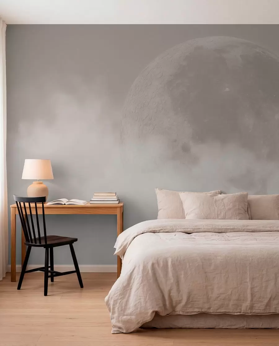 murais de parede Lua grande entre as nuvens de estilo loft de cor bege w00548