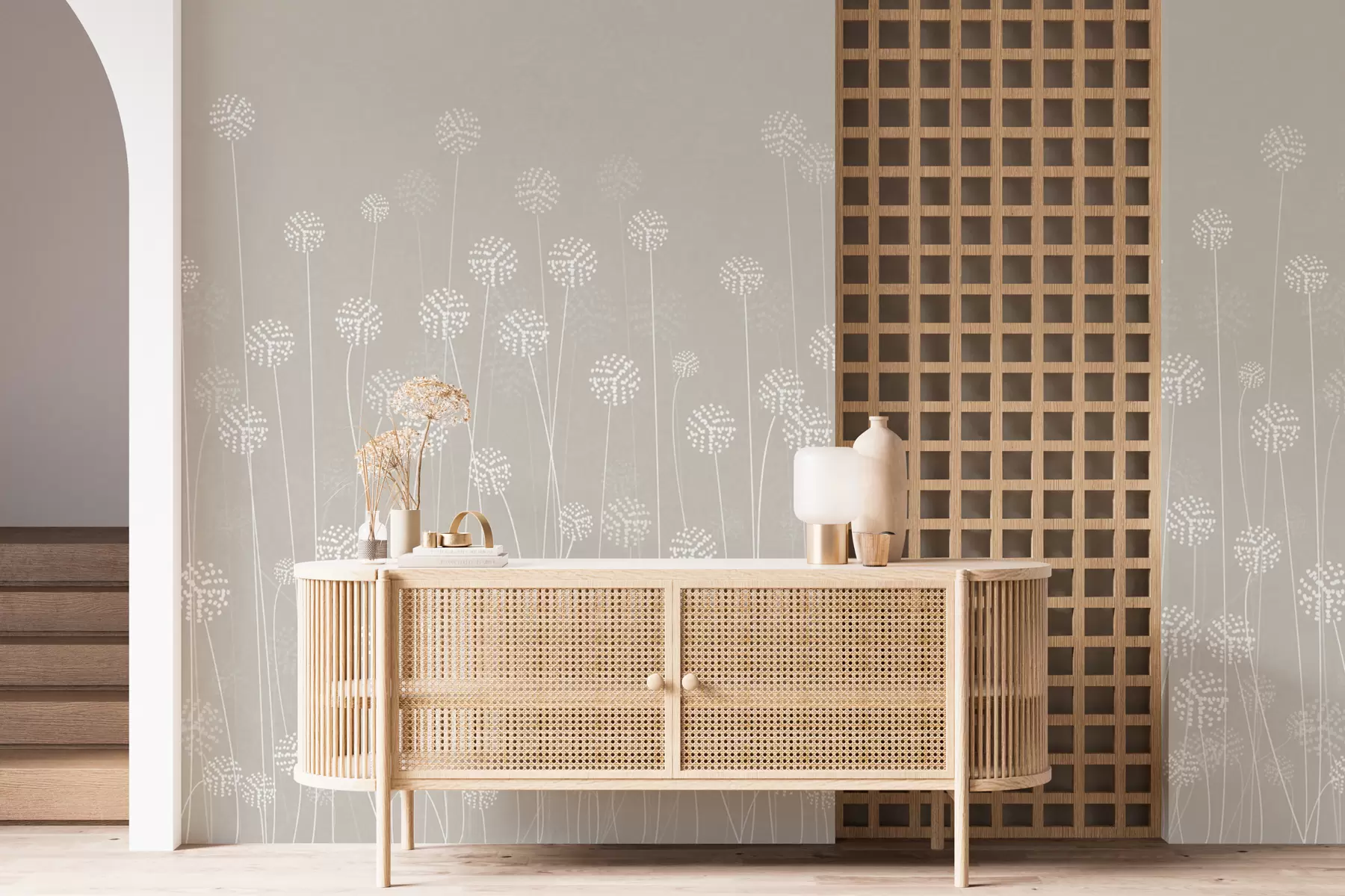 murais de parede Campo de dente-de-leão de cor bege w00613