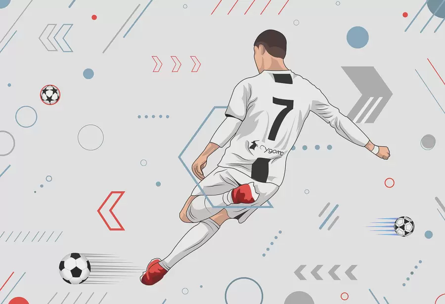 murais de parede Papel de parede com jogador de futebol e atributos de futebol w00688