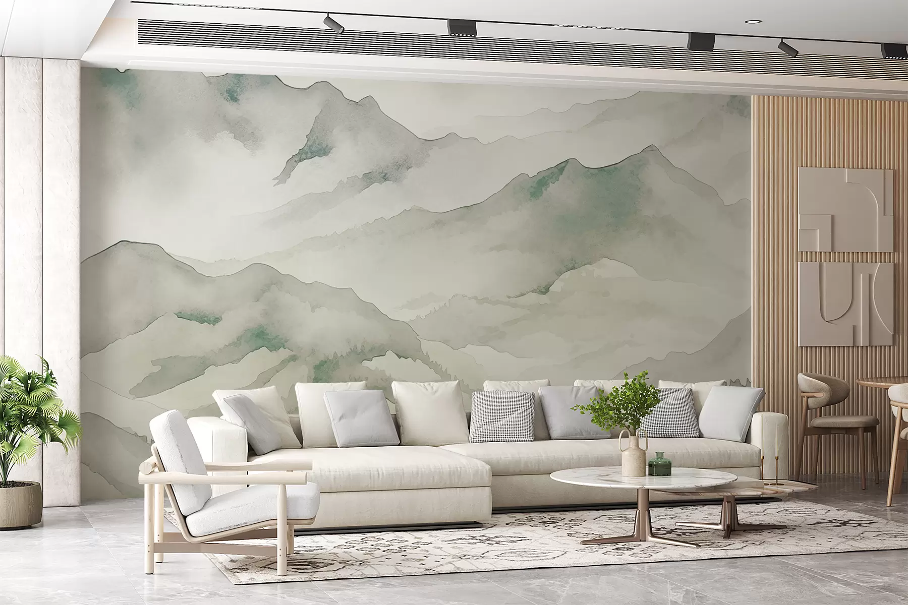 murais de parede Cordilheiras aquarela, paisagem, paisagem, verde, cinza, cor sépia w00840