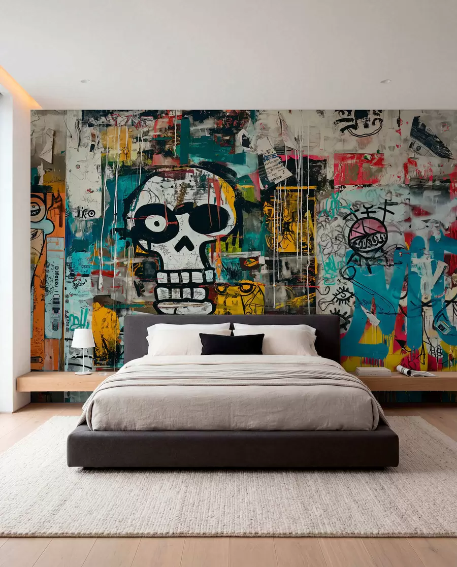 murais de parede Graffiti colorido em estilo Basquiat w01187