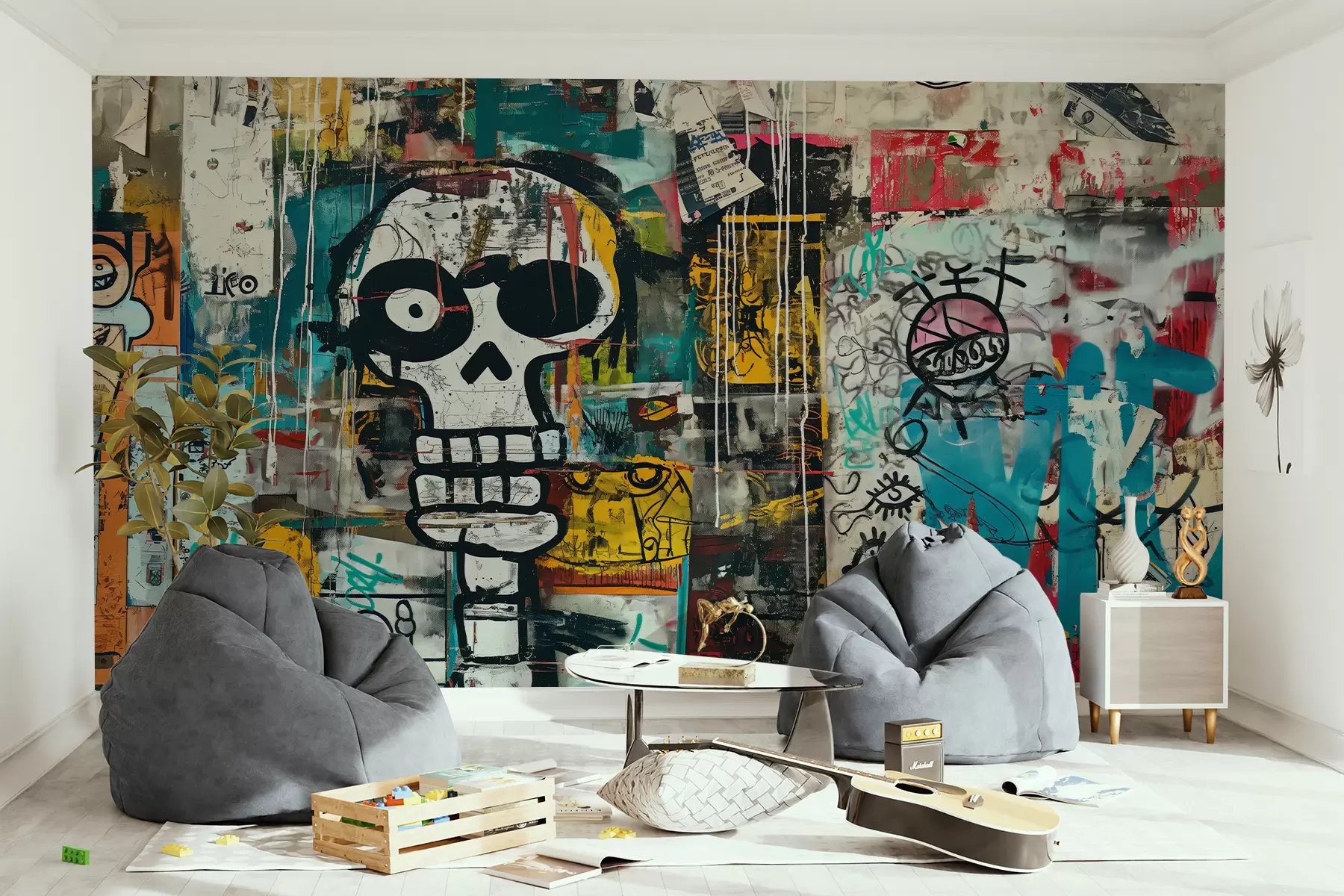 murais de parede Graffiti colorido em estilo Basquiat w01187