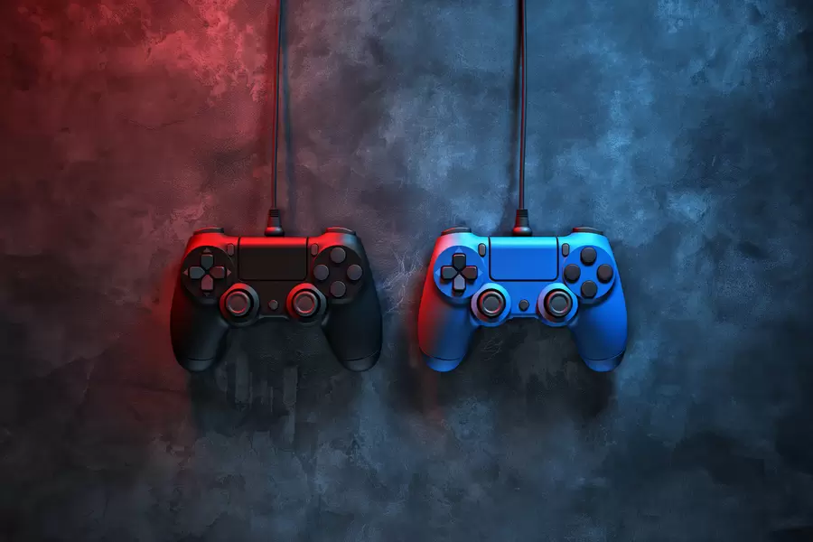 murais de parede DualShock preto e azul em um fundo escuro w01189