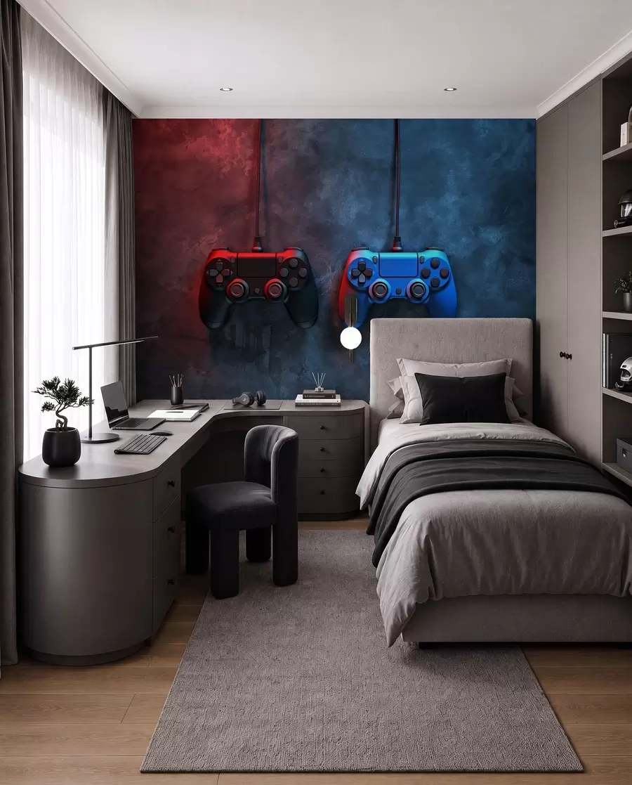 murais de parede DualShock preto e azul em um fundo escuro w01189