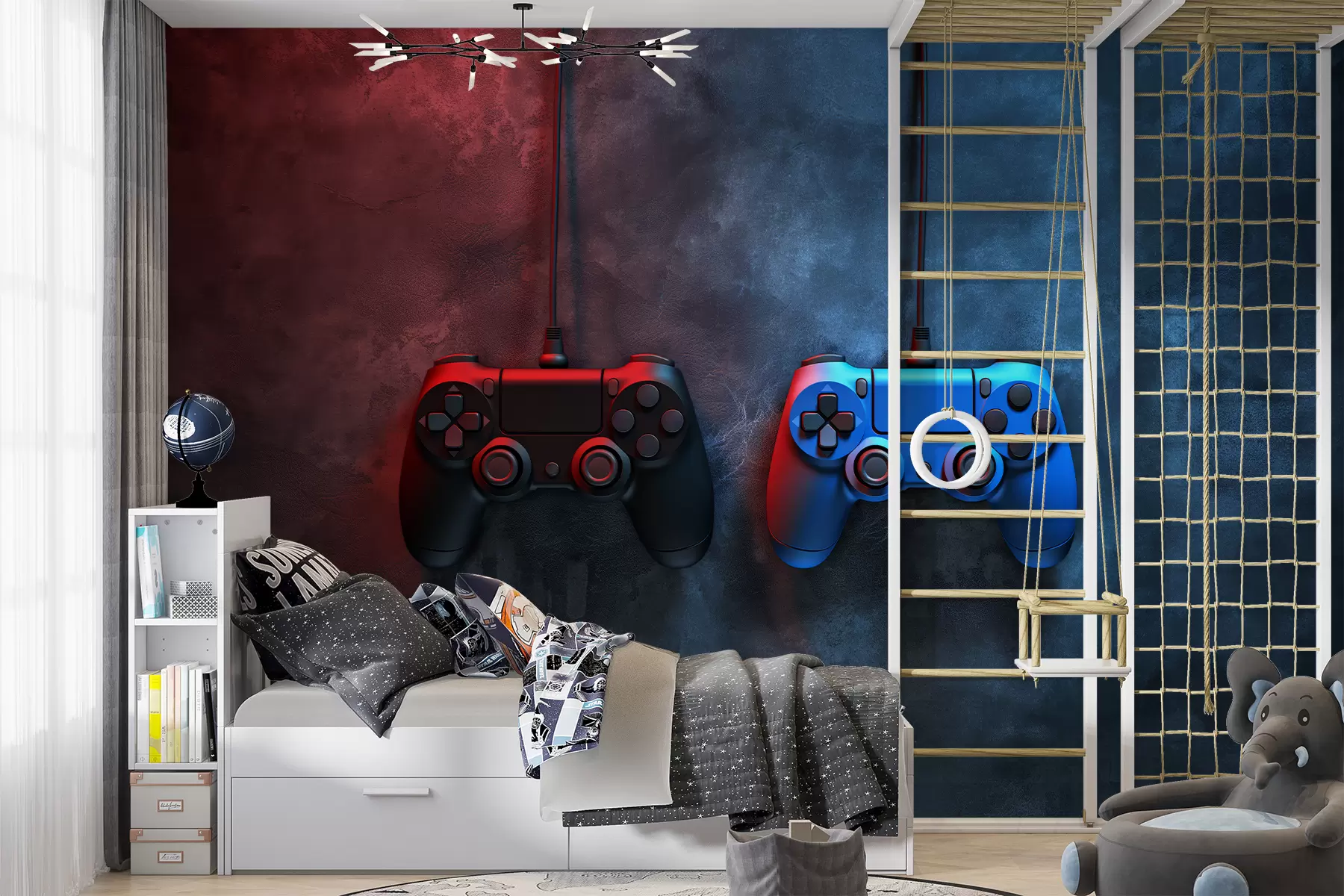 murais de parede DualShock preto e azul em um fundo escuro w01189