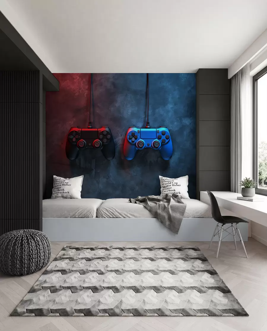 murais de parede DualShock preto e azul em um fundo escuro w01189
