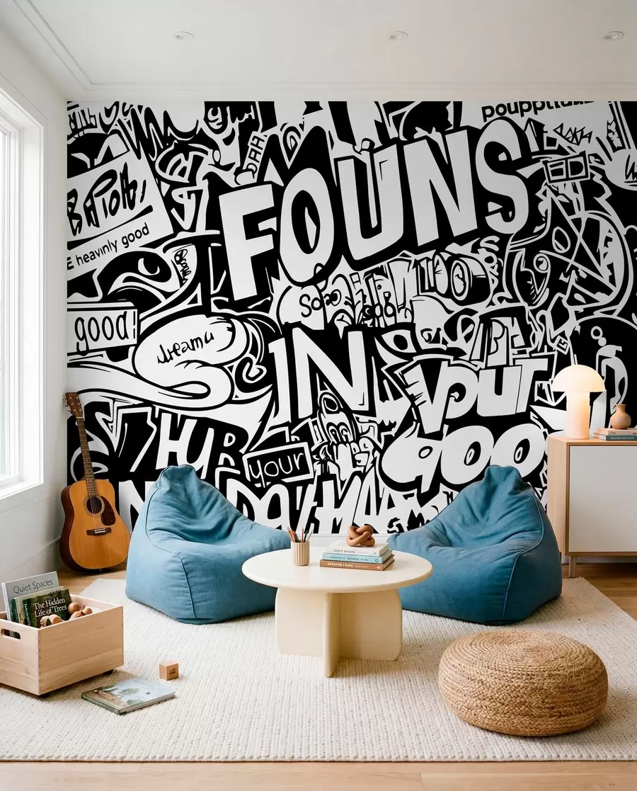 murais de parede Grafite preto e branco w01190