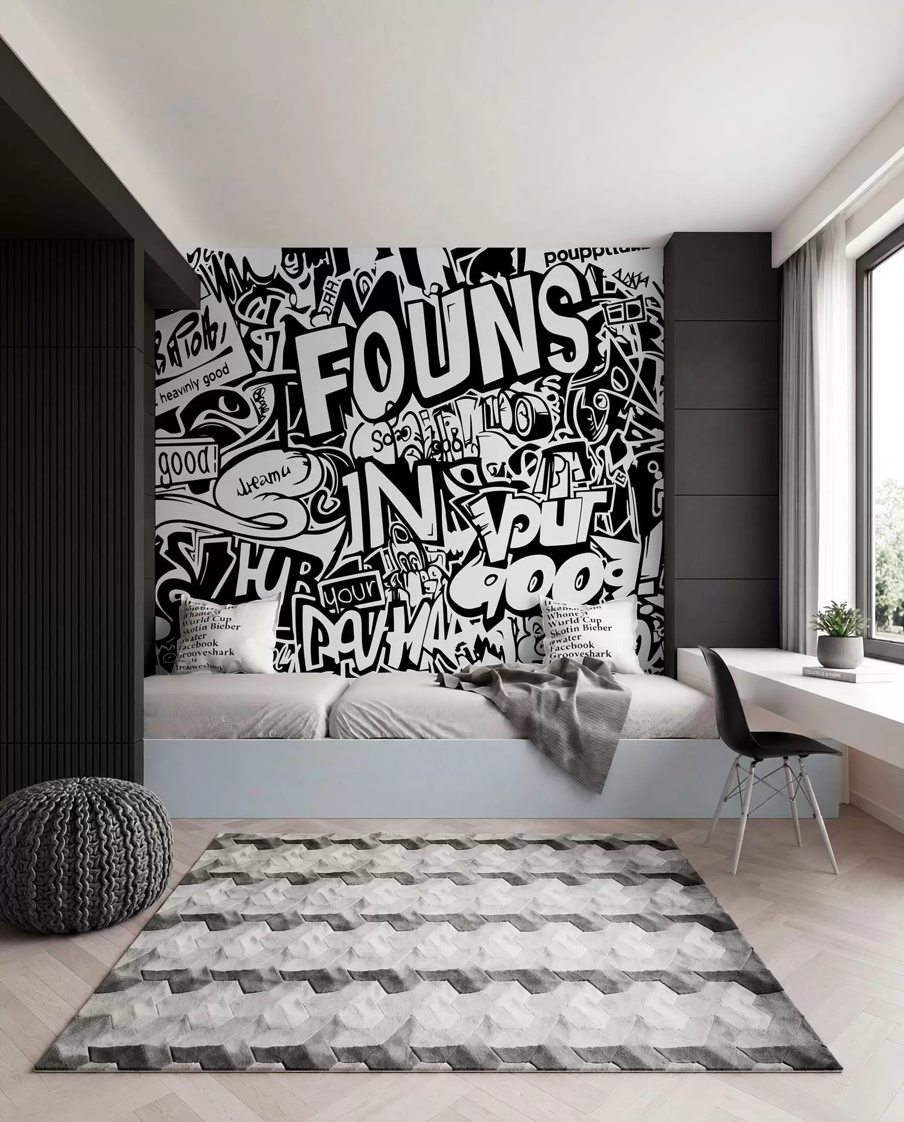 murais de parede Grafite preto e branco w01190