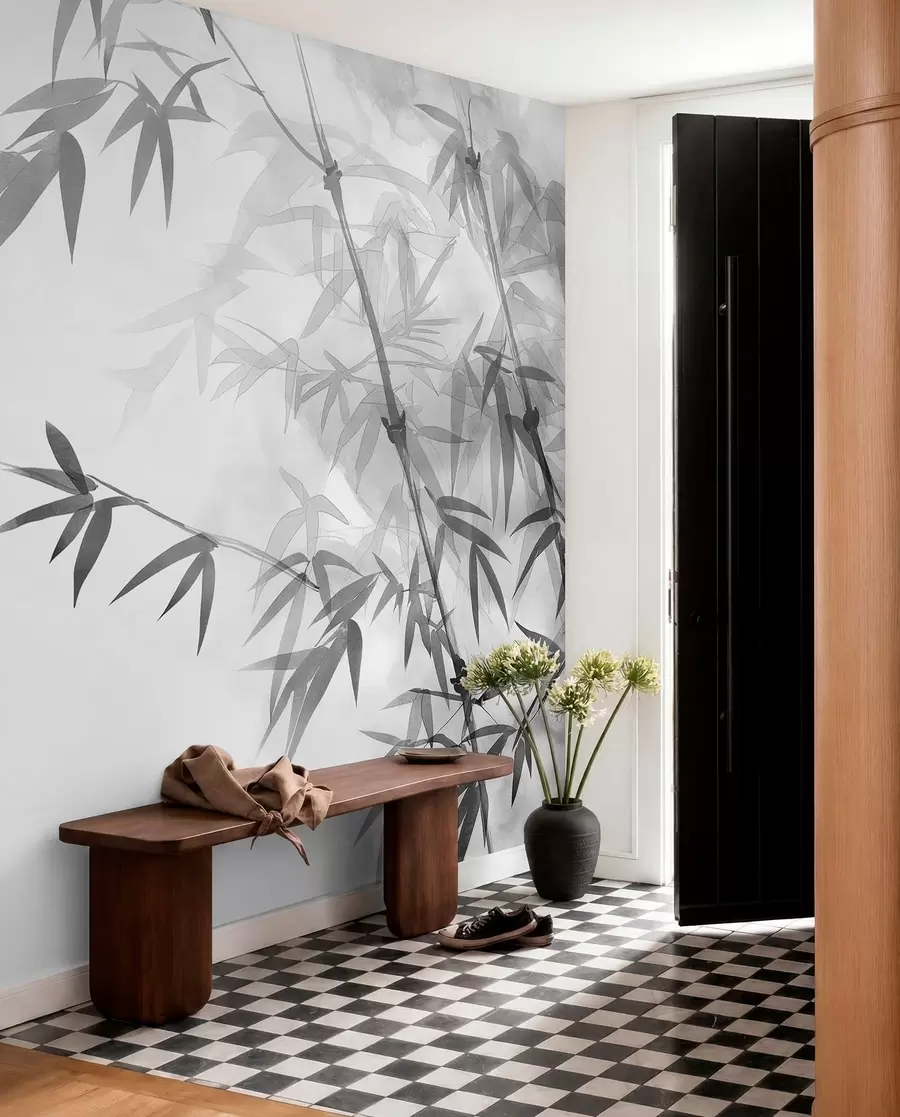 murais de parede Bambu em aguarela cinzenta w00687v1