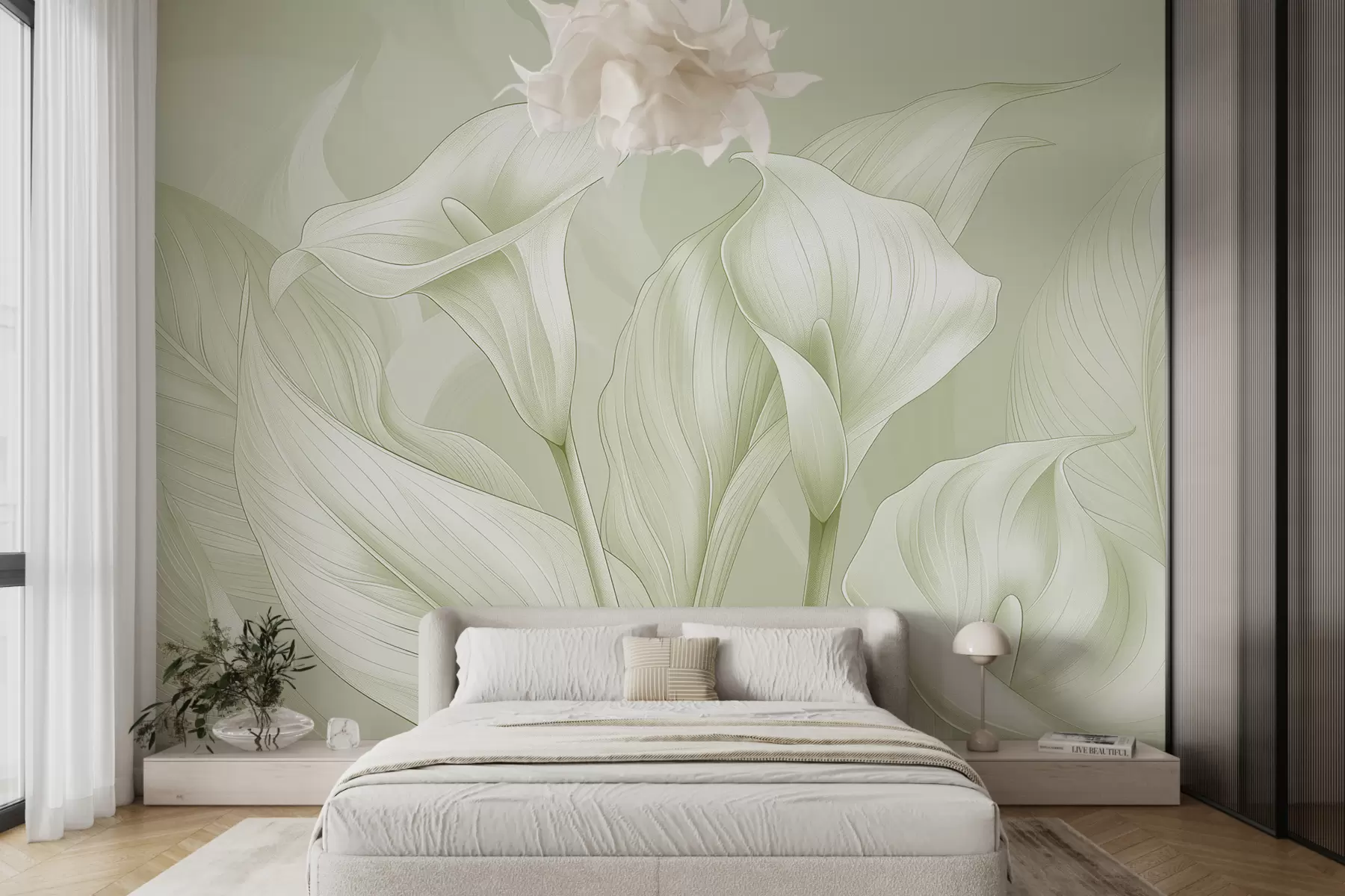 murais de parede flores delicadas na cor verde w01195v3