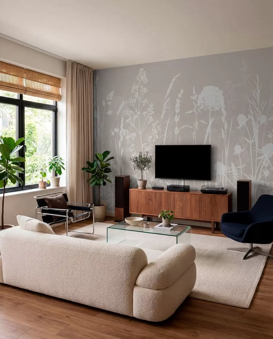 murais de parede Minimalismo suave de plantas e flores do campo w01270