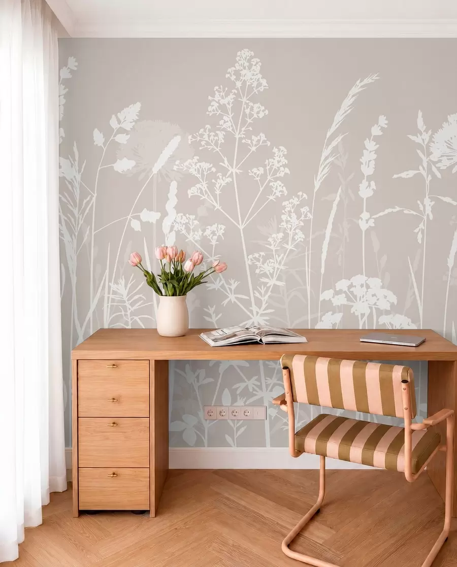 murais de parede Minimalismo suave de plantas e flores do campo w01270