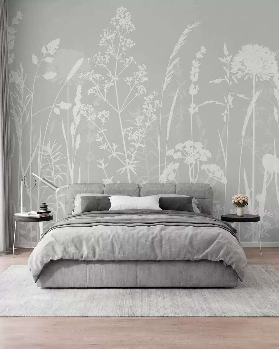 murais de parede Flores do campo sobre cinzento w01270v1