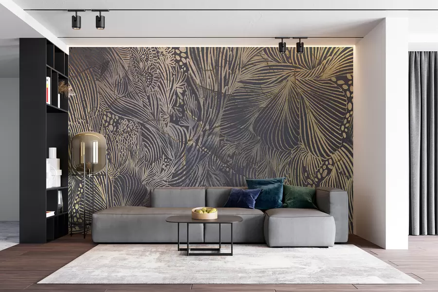 murais de parede Estampado abstrato de luxo texturizado com formas e linhas orgânicas sobrepostas w01243
