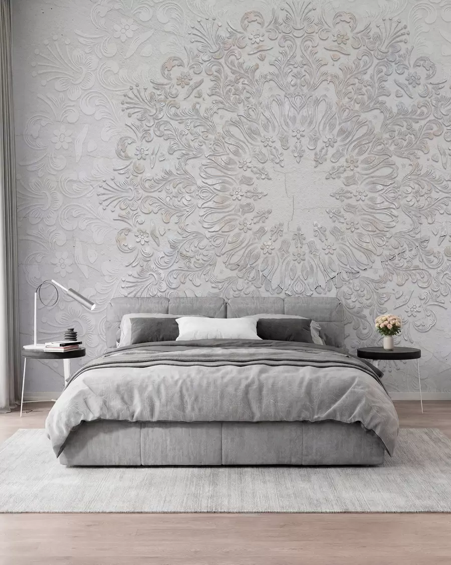 murais de parede Uma estampa de mandala altamente detalhada criando um lindo e delicado design de renda w01249