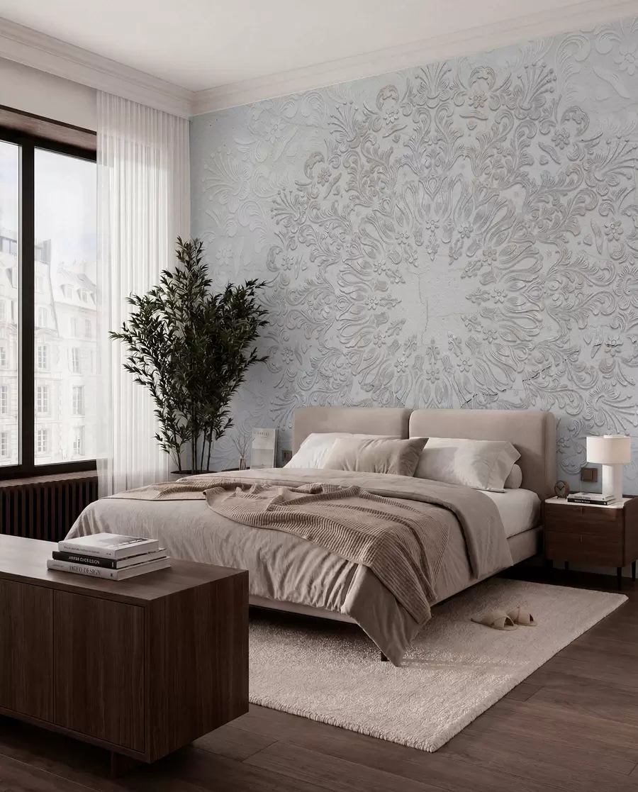 murais de parede Uma estampa de mandala altamente detalhada criando um lindo e delicado design de renda w01249