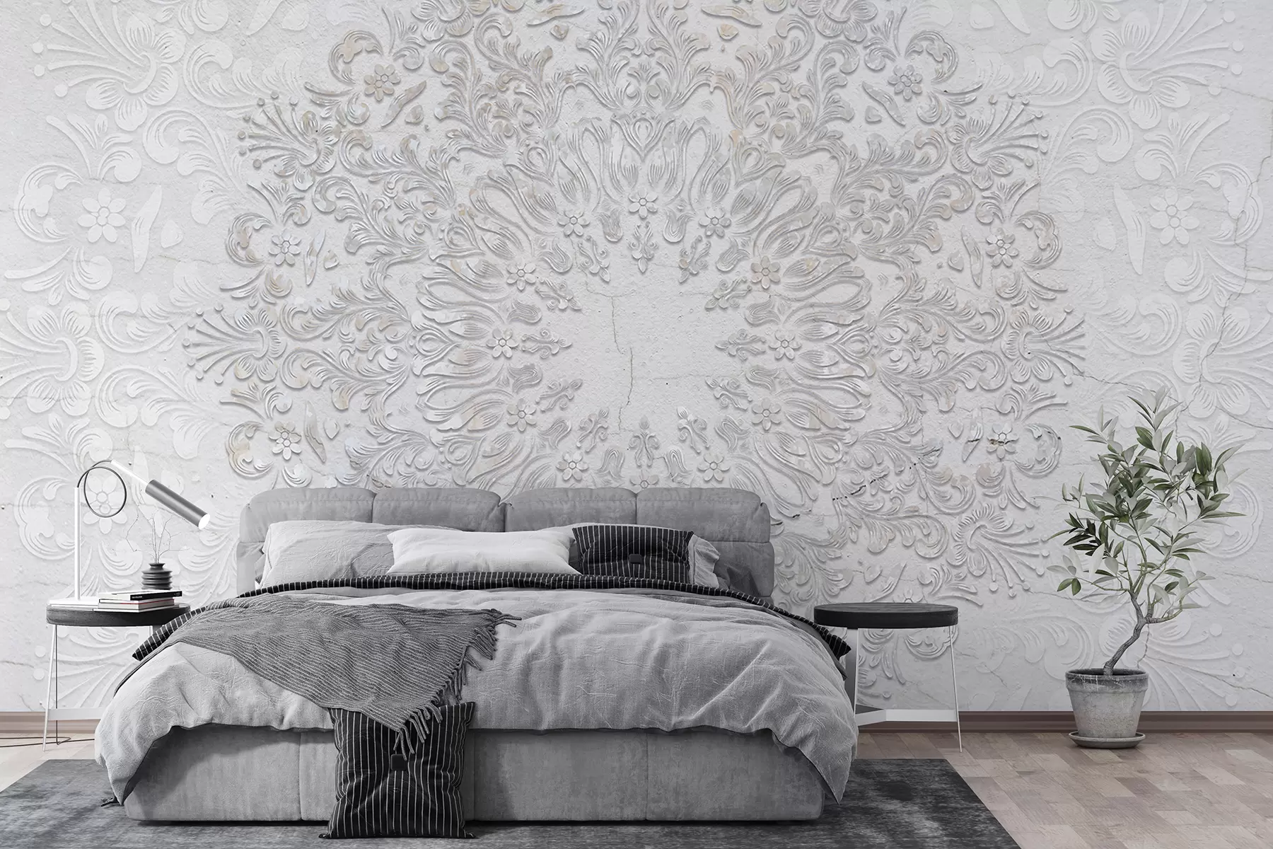 murais de parede Uma estampa de mandala altamente detalhada criando um lindo e delicado design de renda w01249
