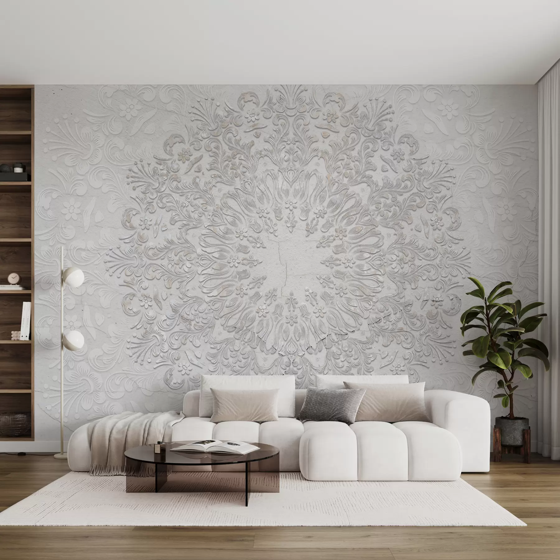 murais de parede Uma estampa de mandala altamente detalhada criando um lindo e delicado design de renda w01249