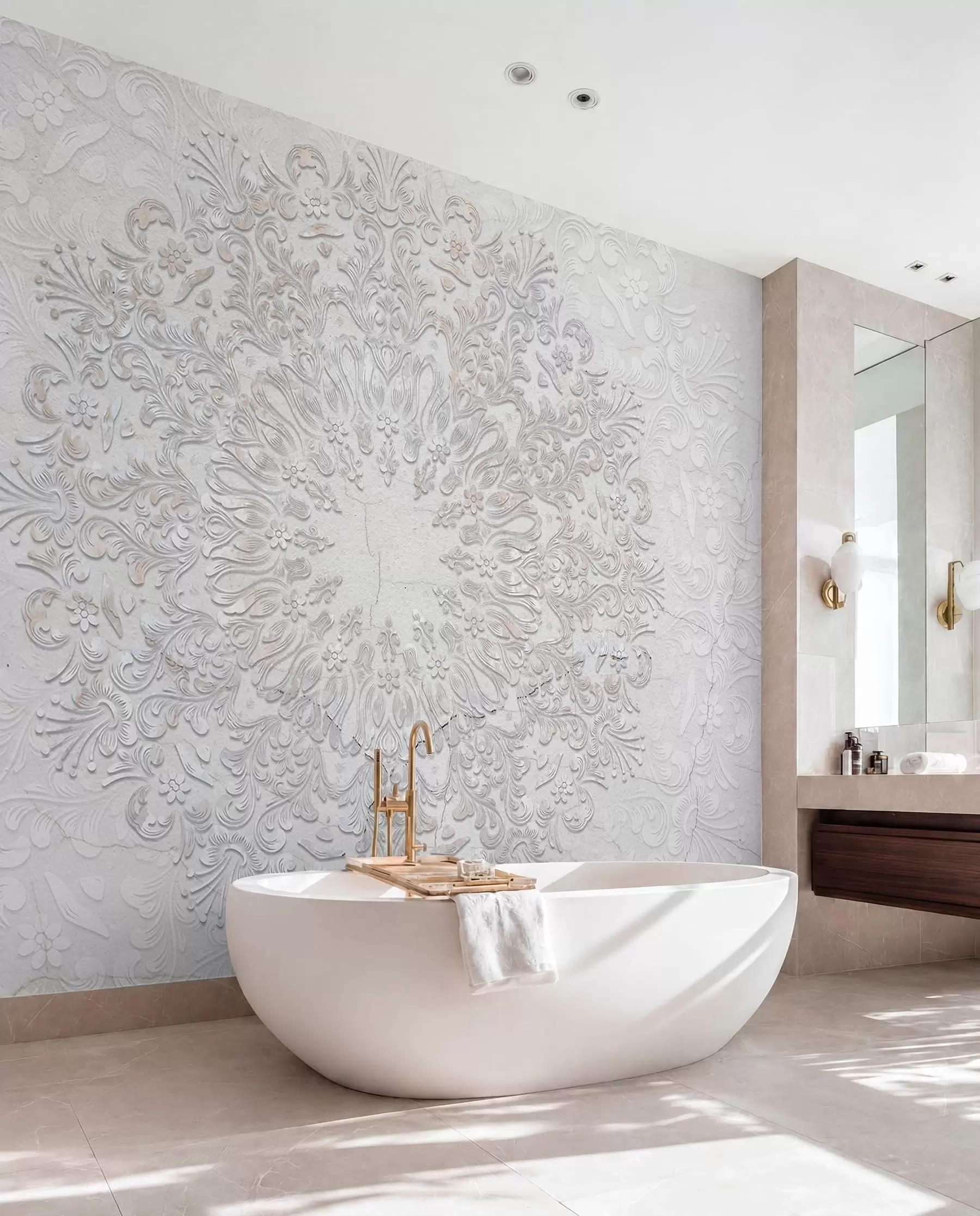 murais de parede Uma estampa de mandala altamente detalhada criando um lindo e delicado design de renda w01249