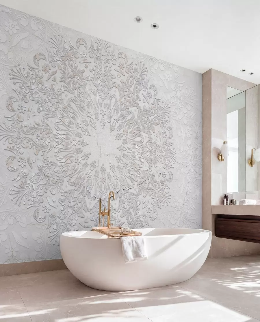 murais de parede Uma estampa de mandala altamente detalhada criando um lindo e delicado design de renda w01249