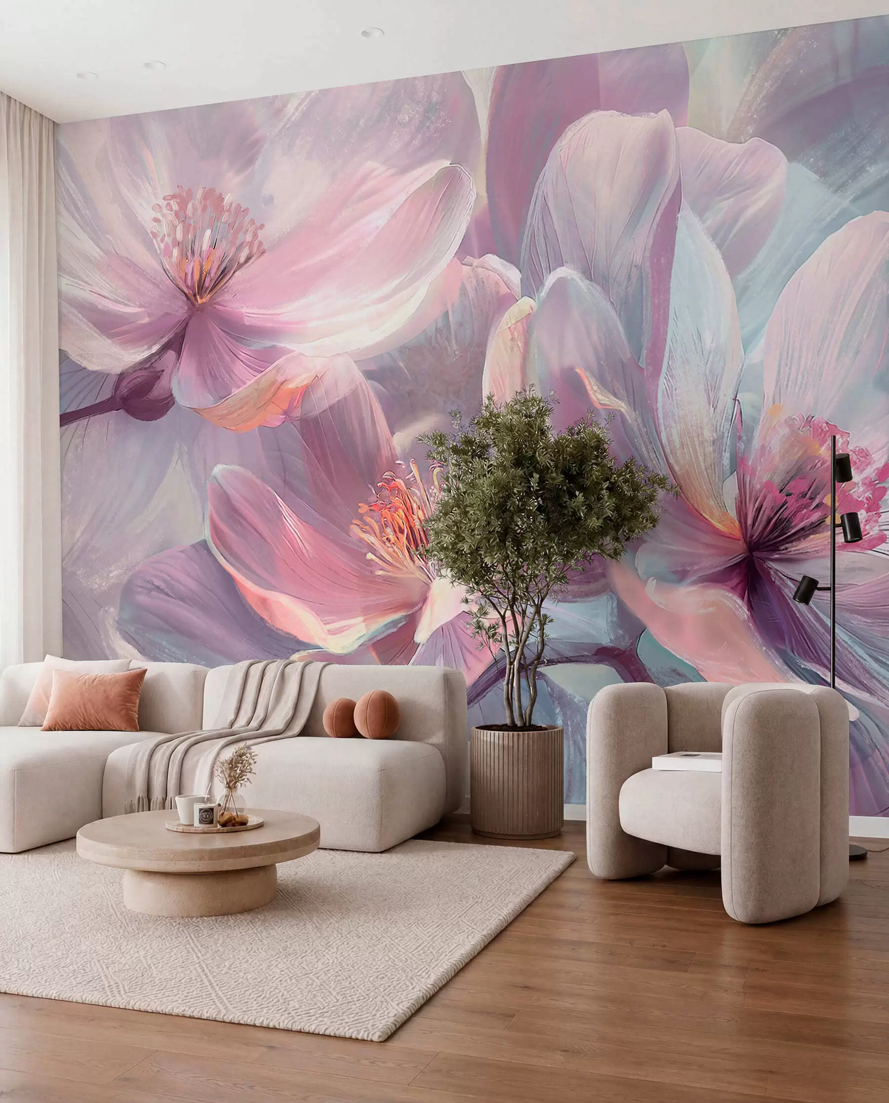 murais de parede Flores num brilho rosa w01307