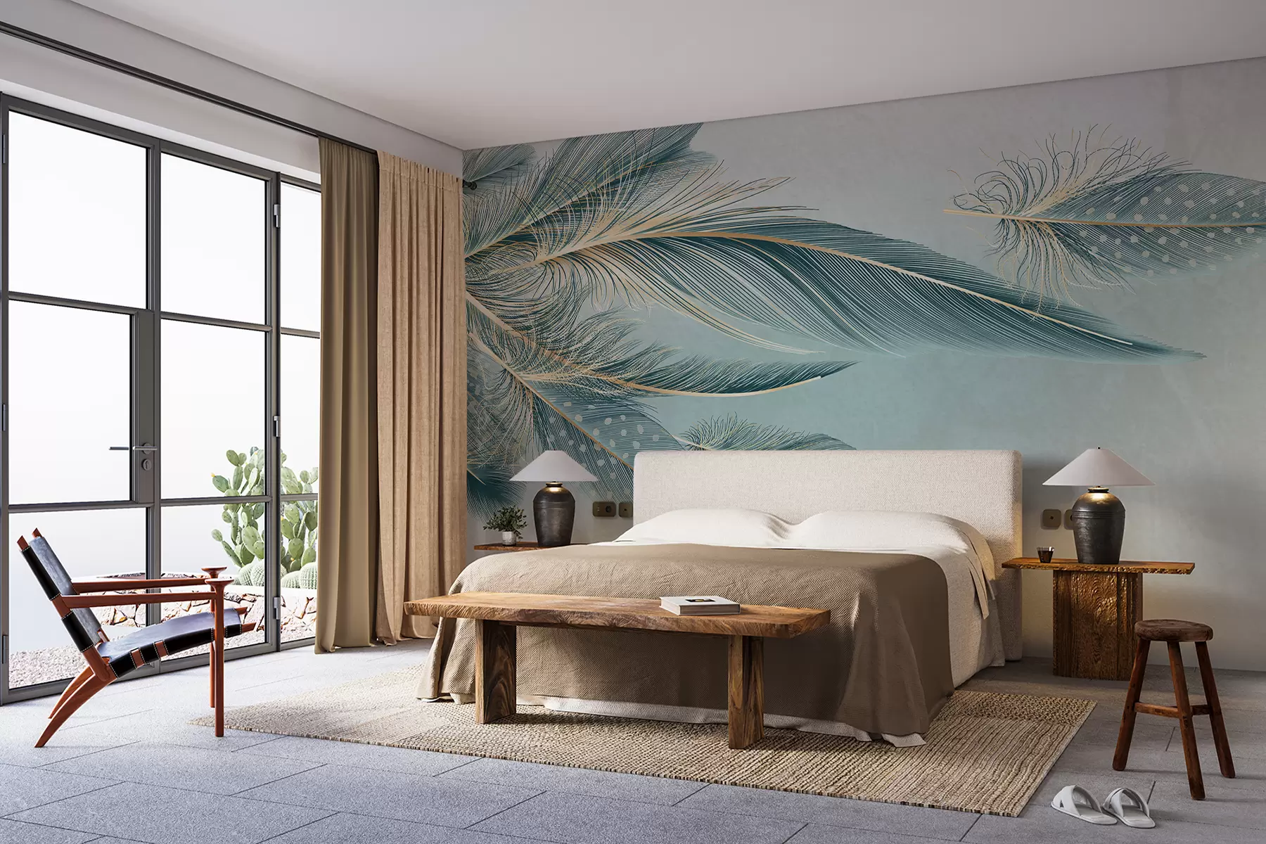 murais de parede Penas delicadas em tons de azul w01312