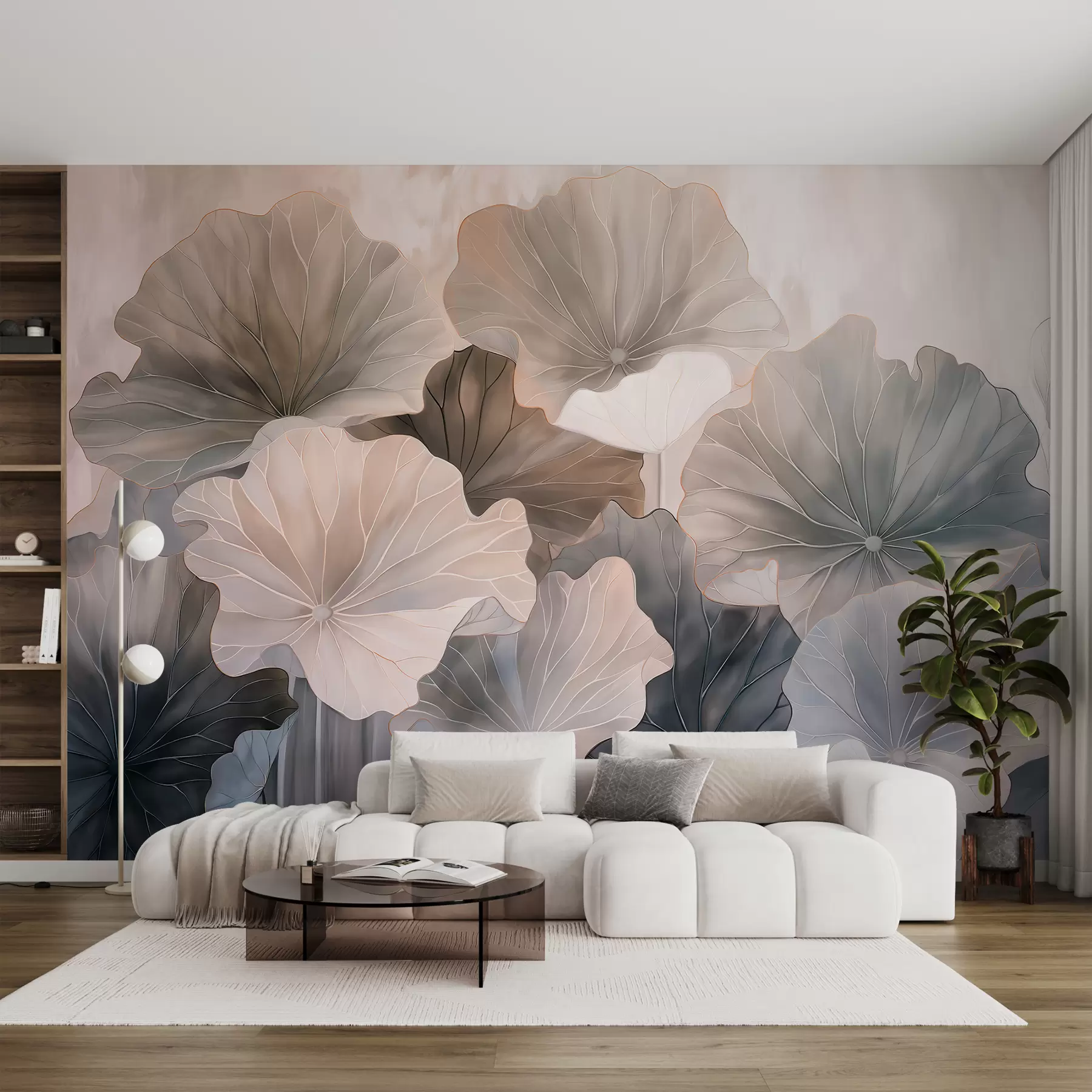 murais de parede Grandes folhas de lótus são pintadas com aquarelas w07938