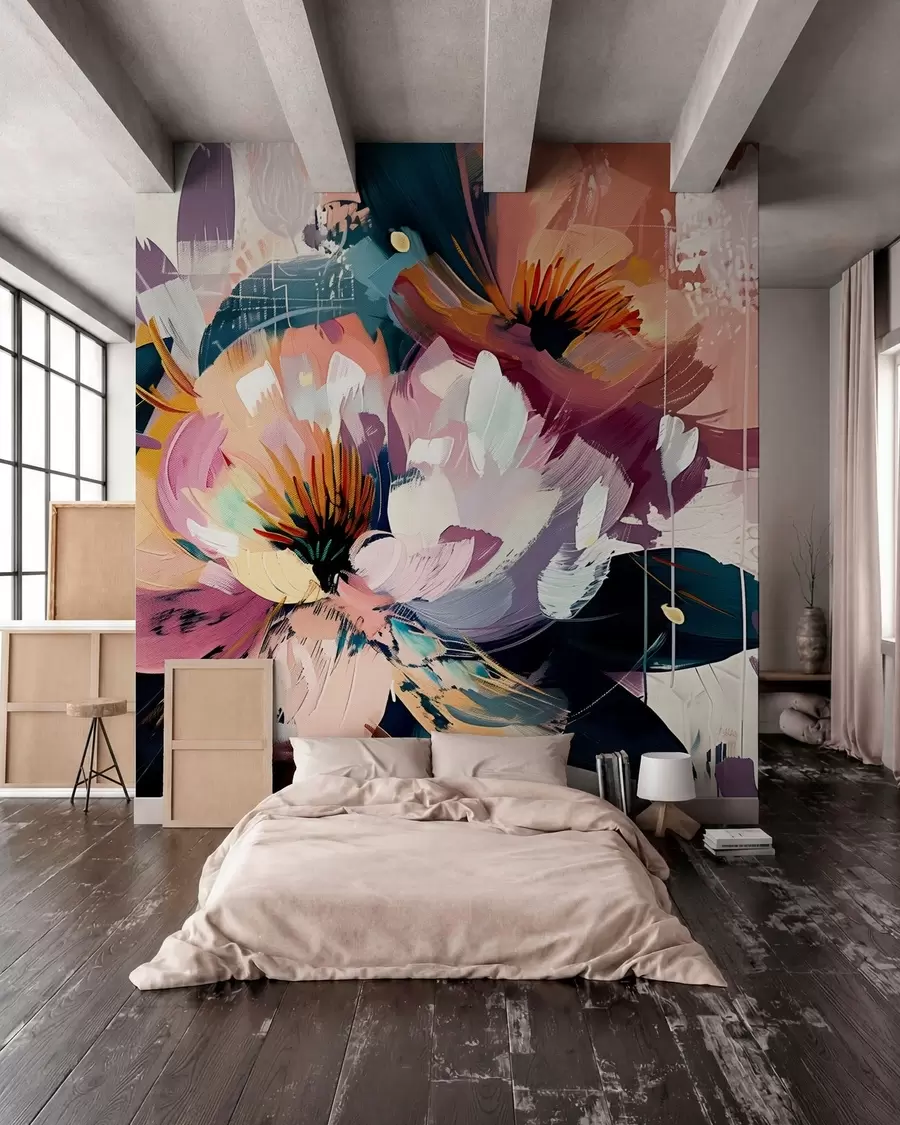 murais de parede Grandes flores são pintadas em óleo w07940