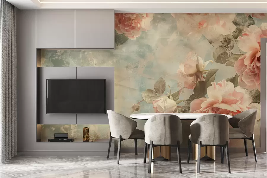 murais de parede Fundo esfumaçado com flores delicadas w07941