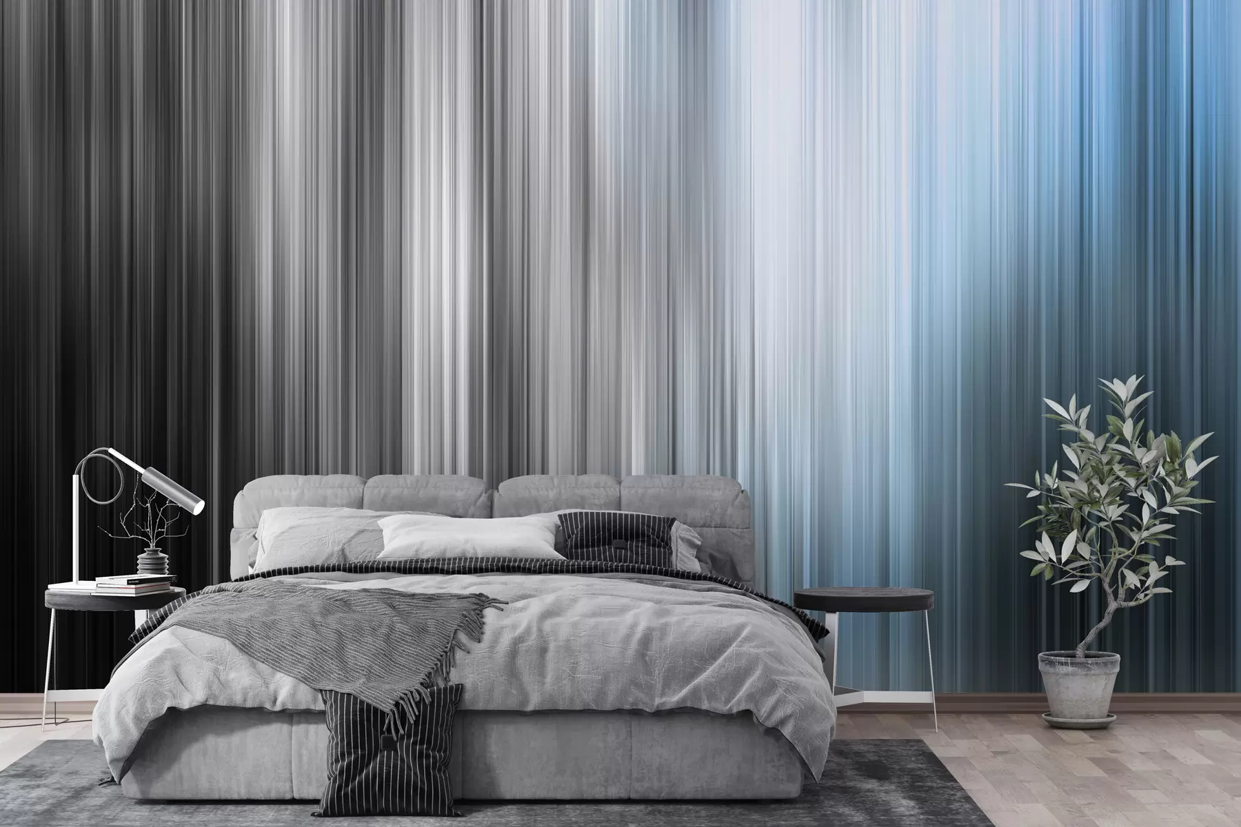 murais de parede Fundo desfocado com diferentes linhas azuis verticais w07946v1