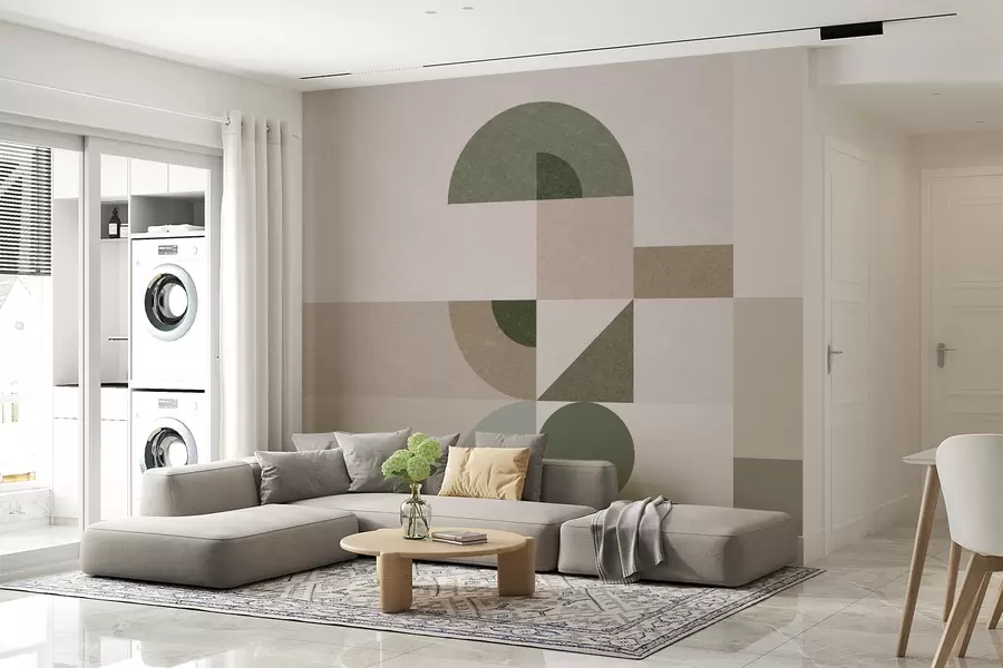 murais de parede Geometria texturizada abstrata em estilo Art Déco em tons de bege, marrom e verde w08049