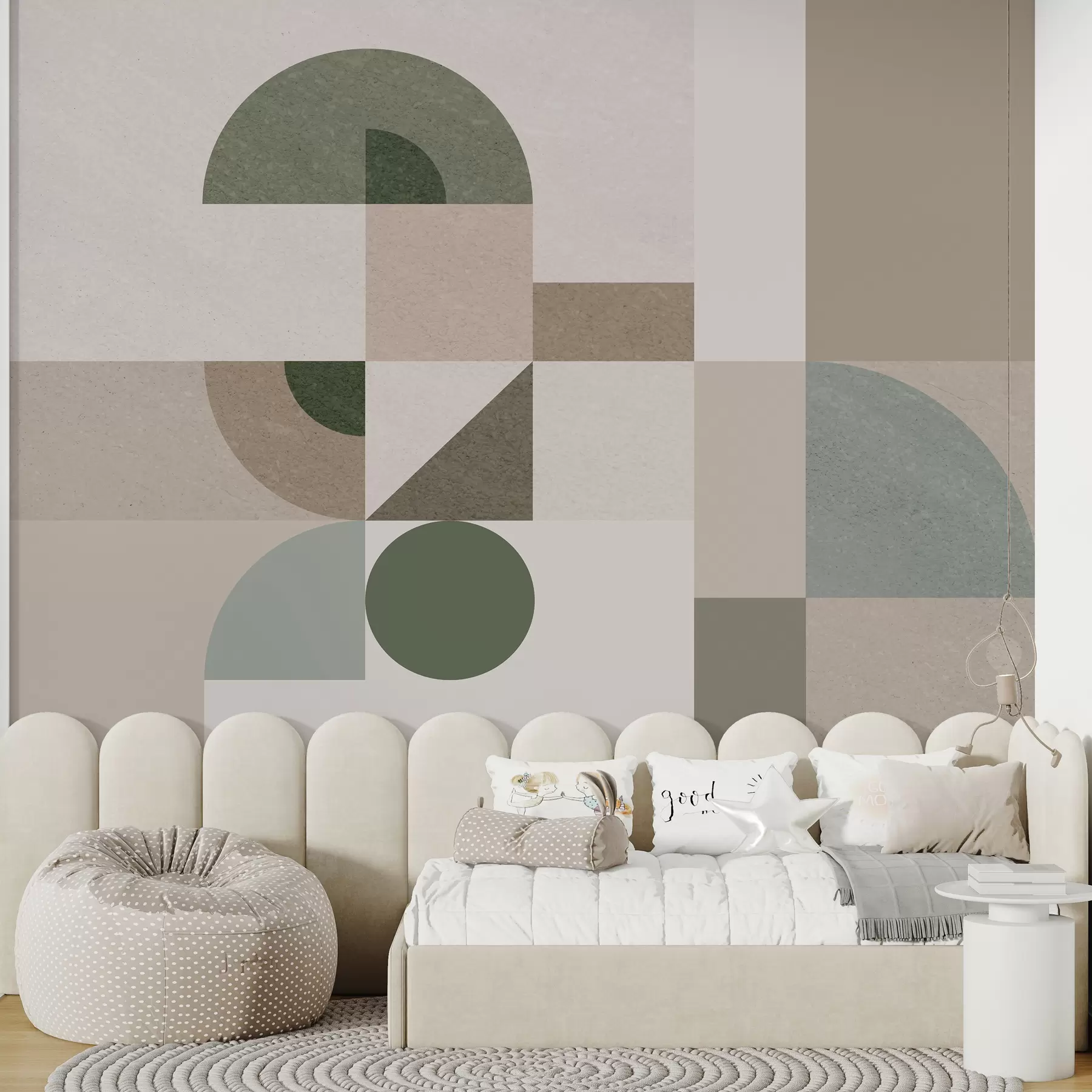murais de parede Geometria texturizada abstrata em estilo Art Déco em tons de bege, marrom e verde w08049