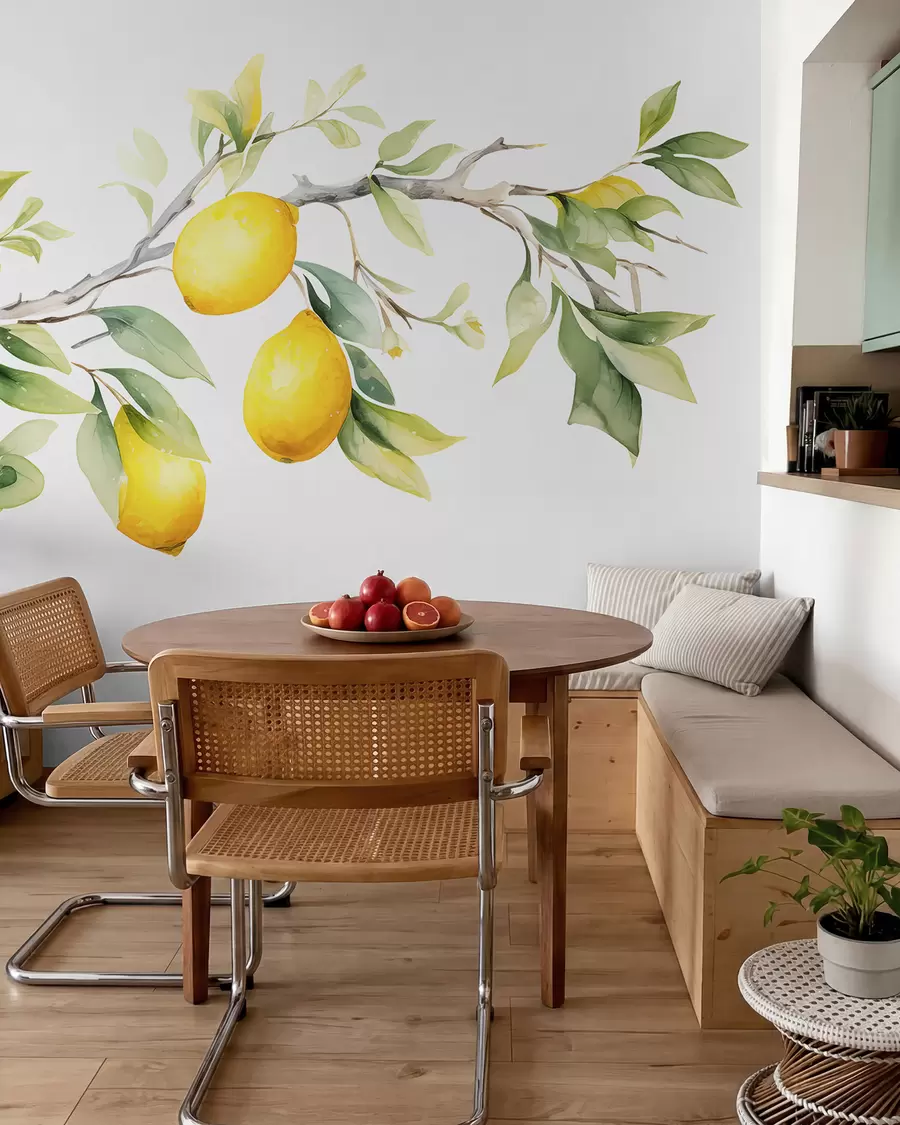 murais de parede Ramo aquarela com folhas e frutas de limão w08096
