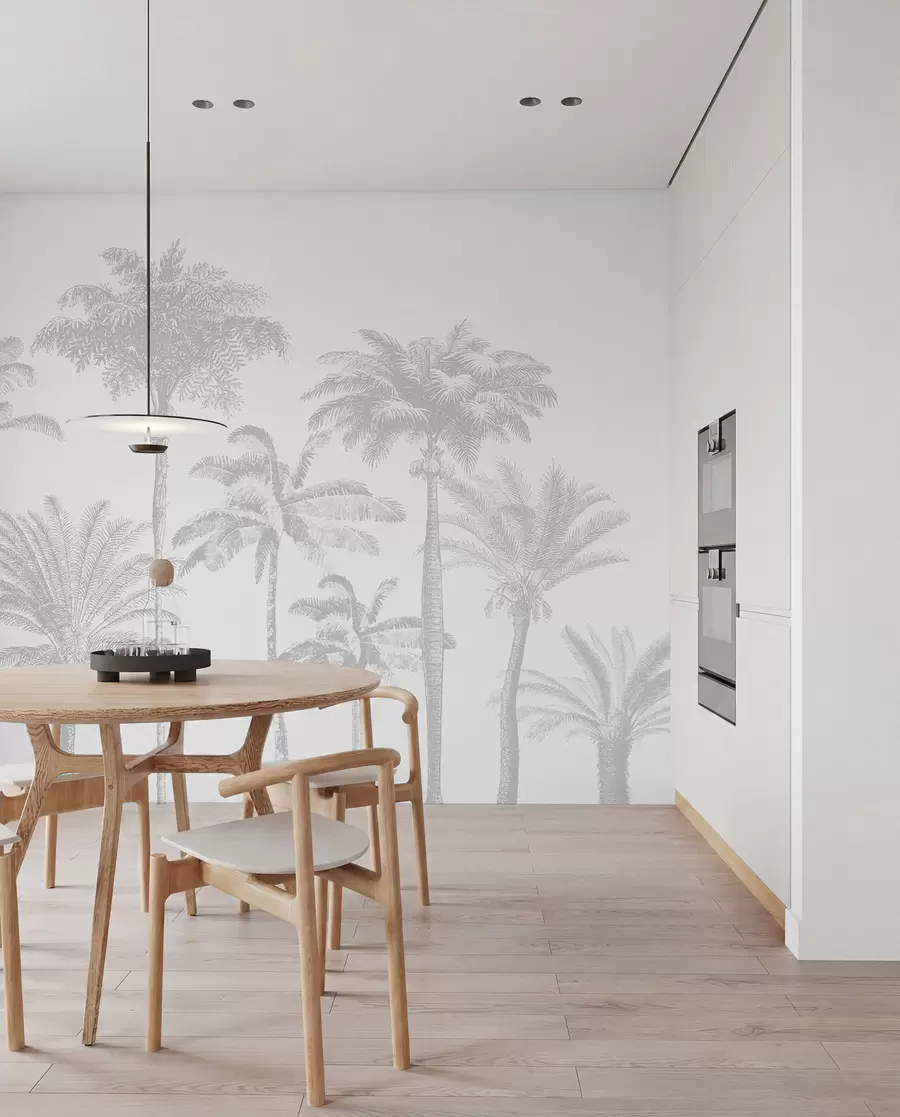 murais de parede Oásis de palmeiras tropicais cor cinza mínima w08111v2