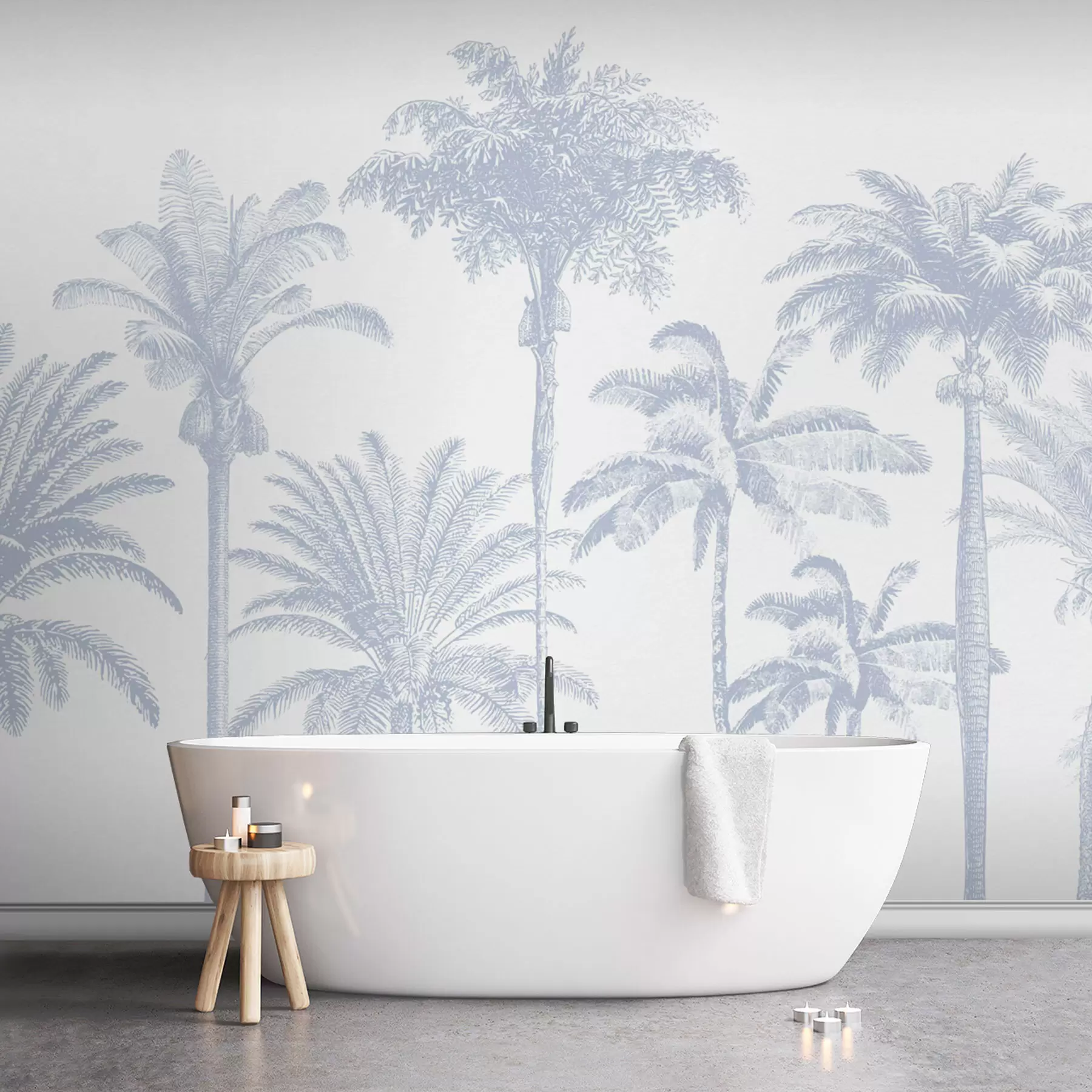 murais de parede Oásis de palmeiras tropicais cor azul mínima w08111v4