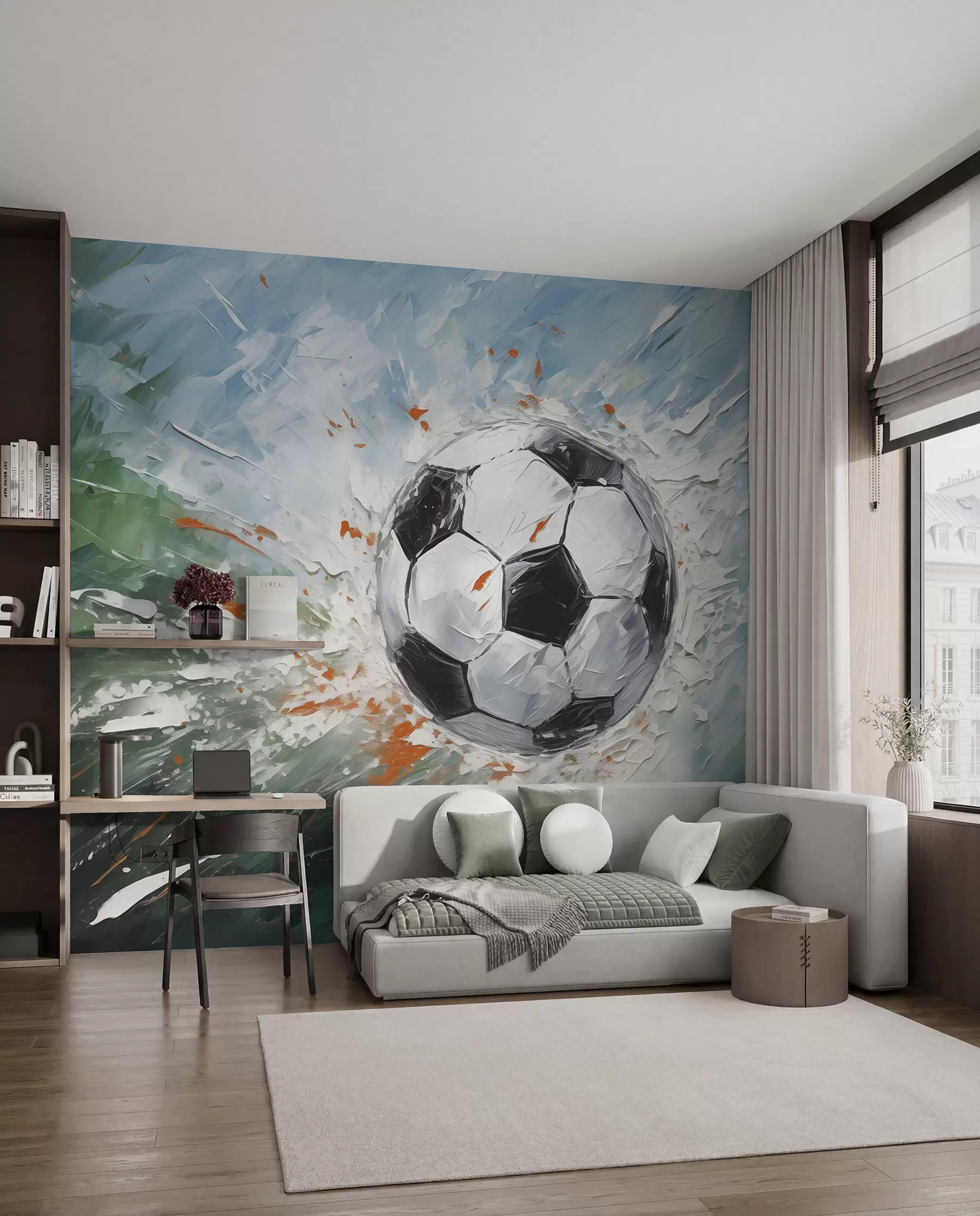 murais de parede Bola de futebol voando pintura a óleo arte abstrata w08117