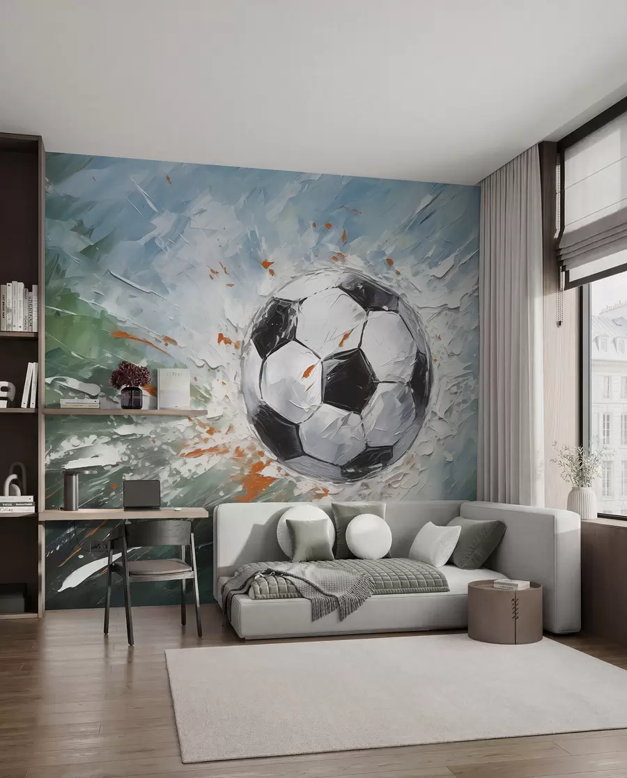 murais de parede Bola de futebol voando pintura a óleo arte abstrata w08117