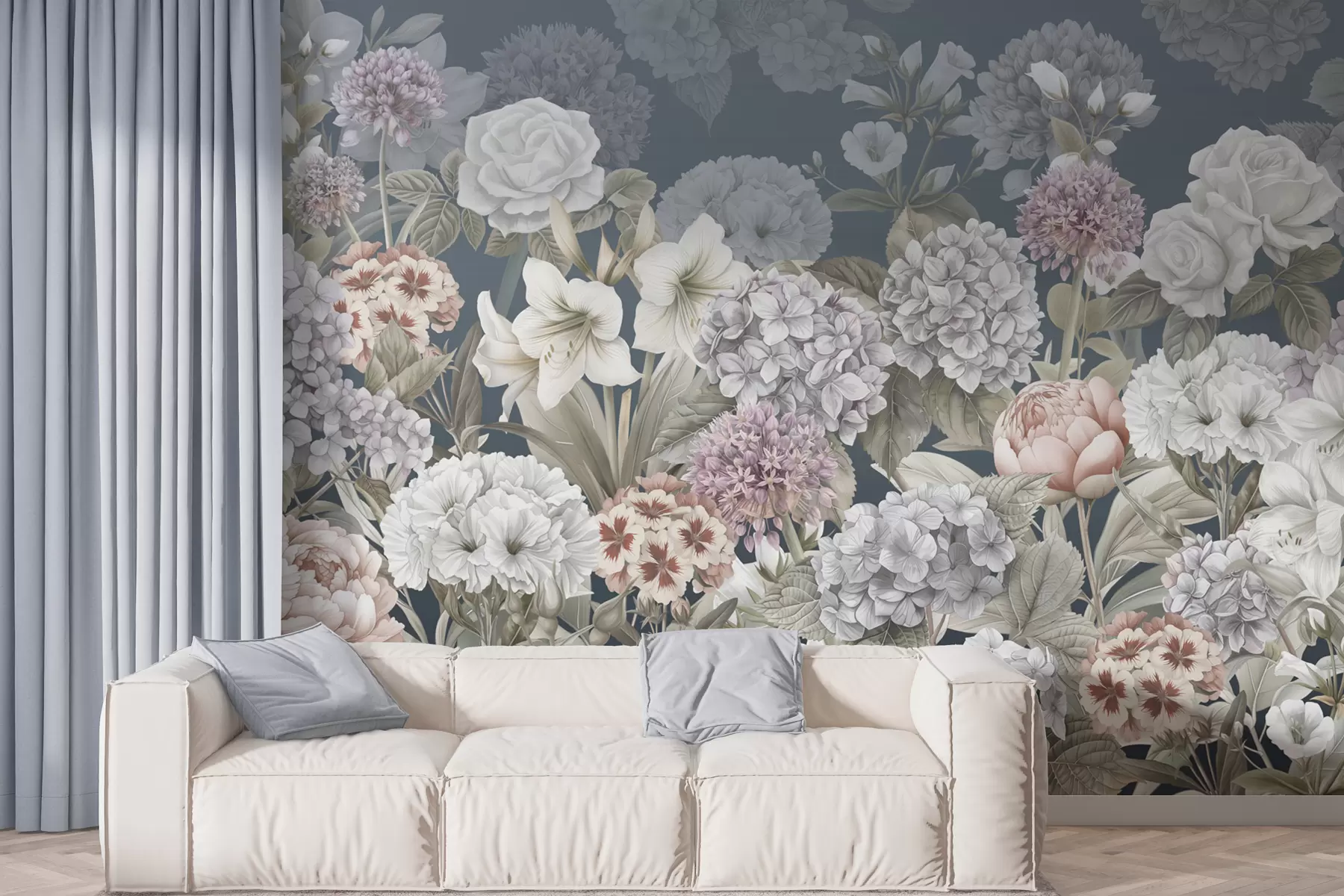 murais de parede Jardim de verão mágico em um fundo azul w08140v1