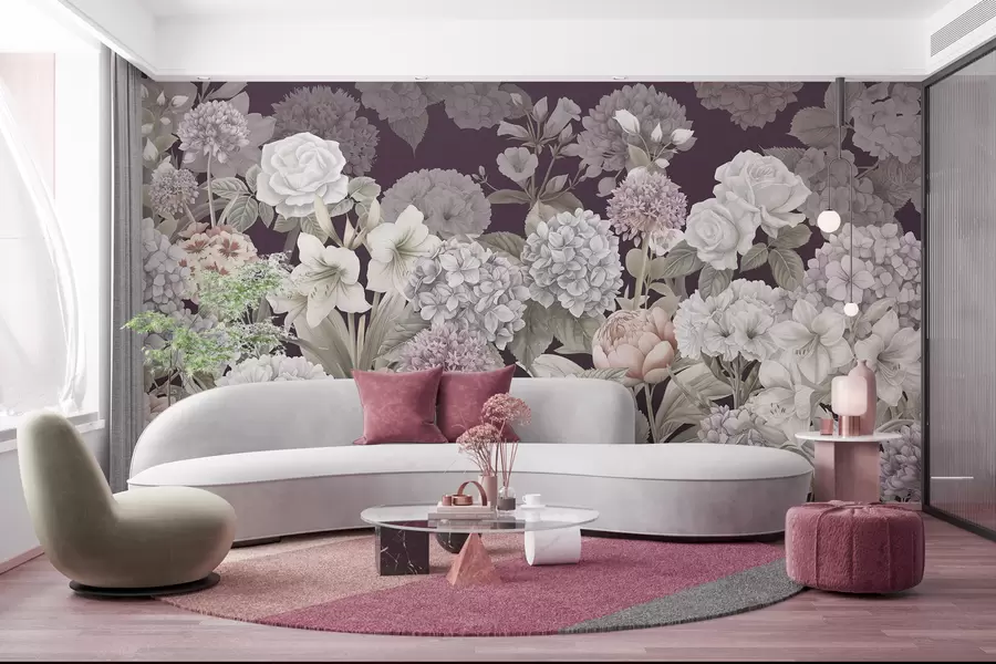 murais de parede Jardim de verão mágico em um fundo carmesim w08140v2